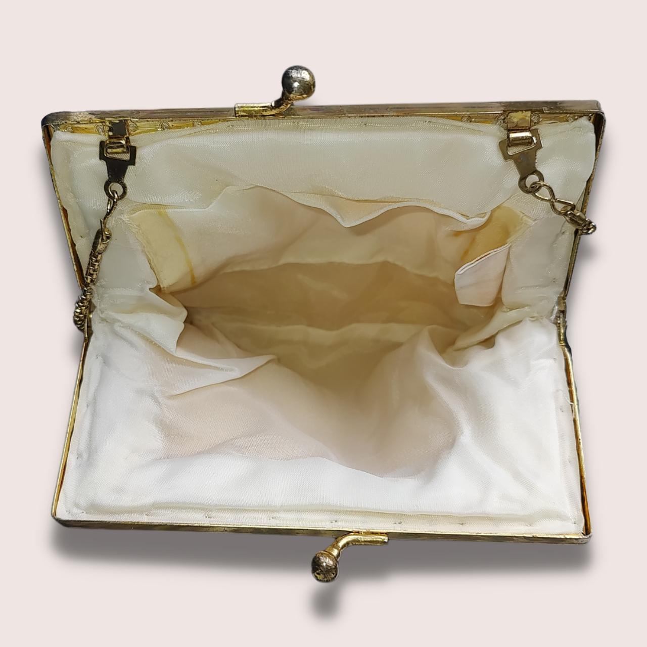 Vintage Magid Beaded Evening Bag in White & Gold.... Depop