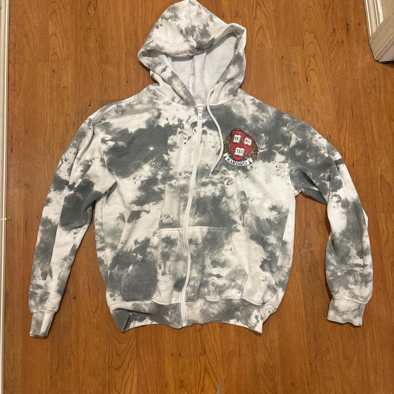 Grey and white tie dye Harvard zip up hoodie size