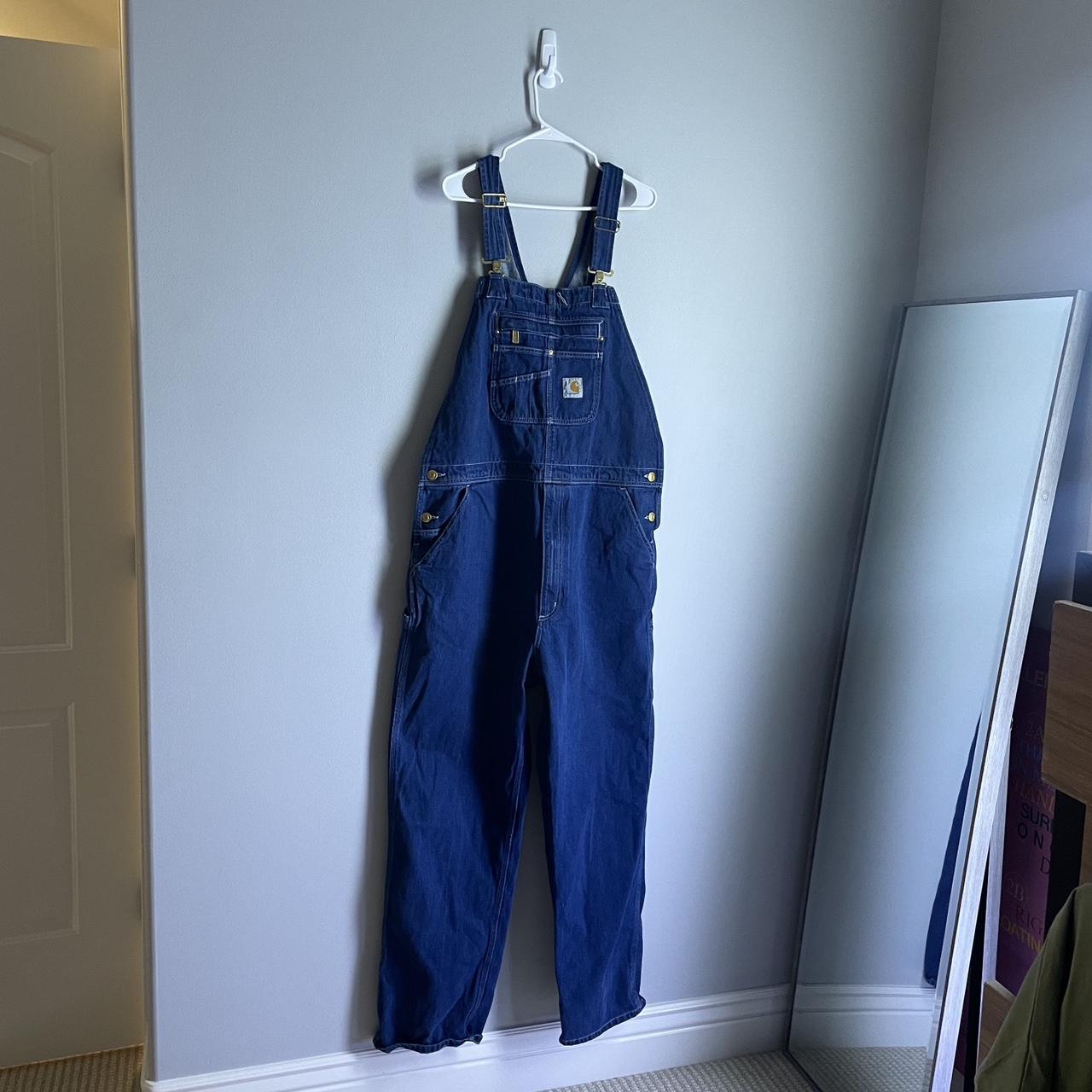 Carhartt Men's Blue and Navy Dungareesoveralls Depop