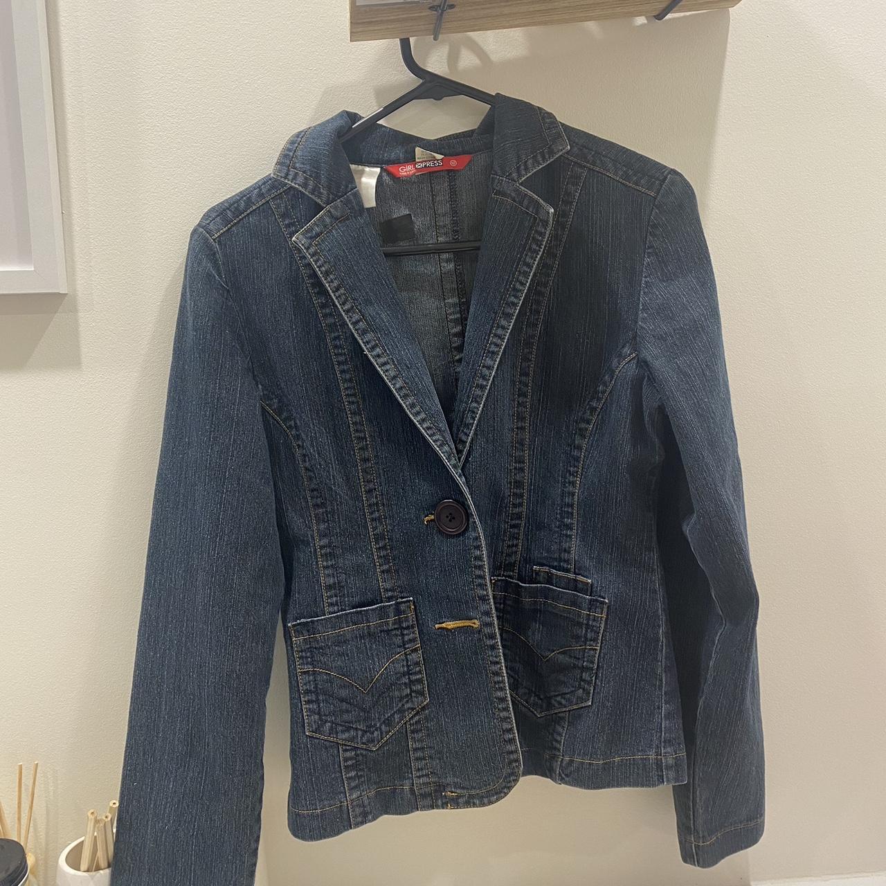 repop vintage y2k denim girl xpress blazer v neck... - Depop