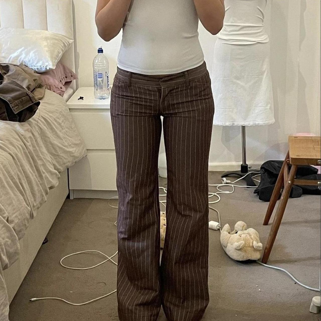 Brown low rise pinstripe pants No flaws in perfect - Depop