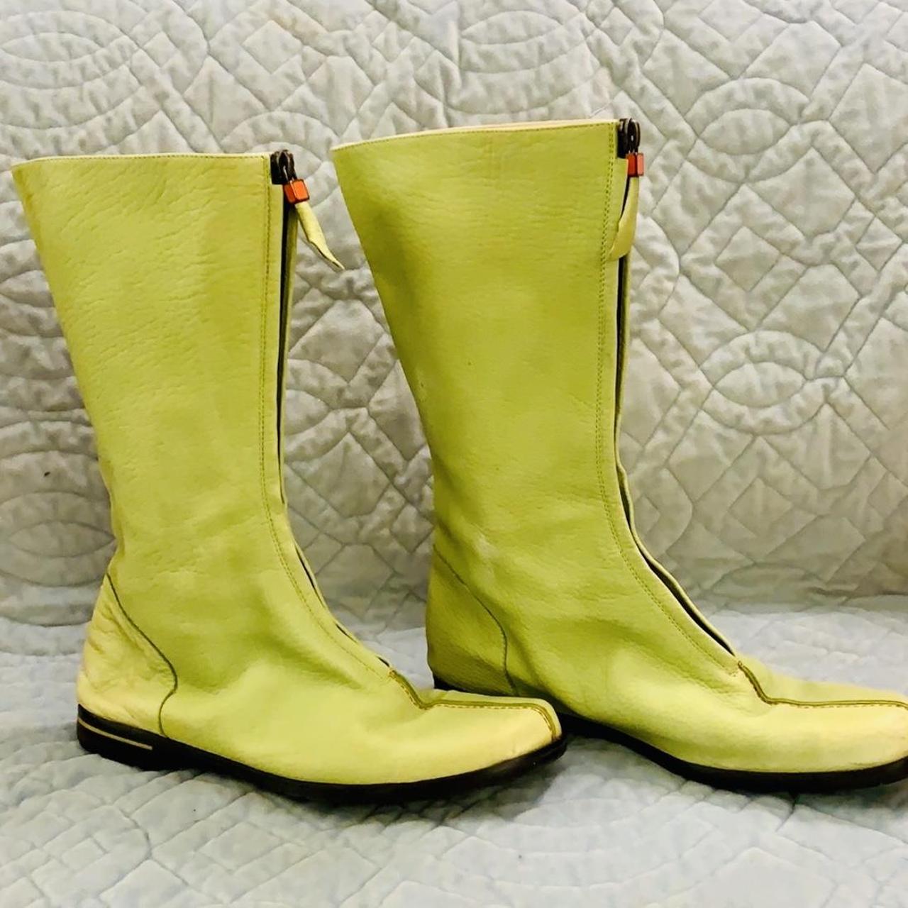 Bruno Magli lime green leather mid calf flat