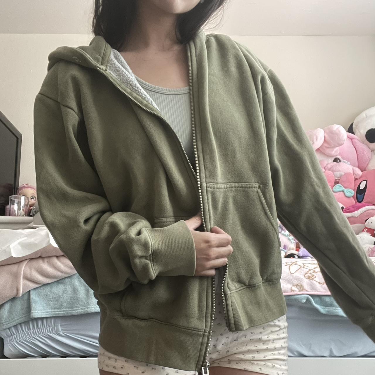 green brandy melville hoodie , no drawstrings - Depop