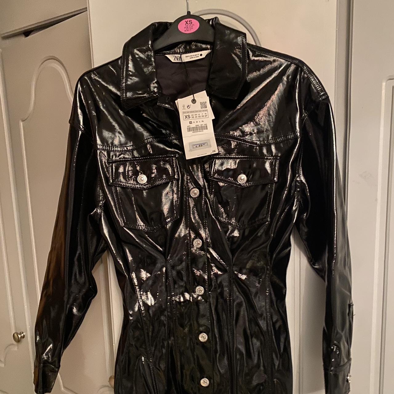Clothing Black Leather Jacket Zara Woman Zara Black Shiny Leather