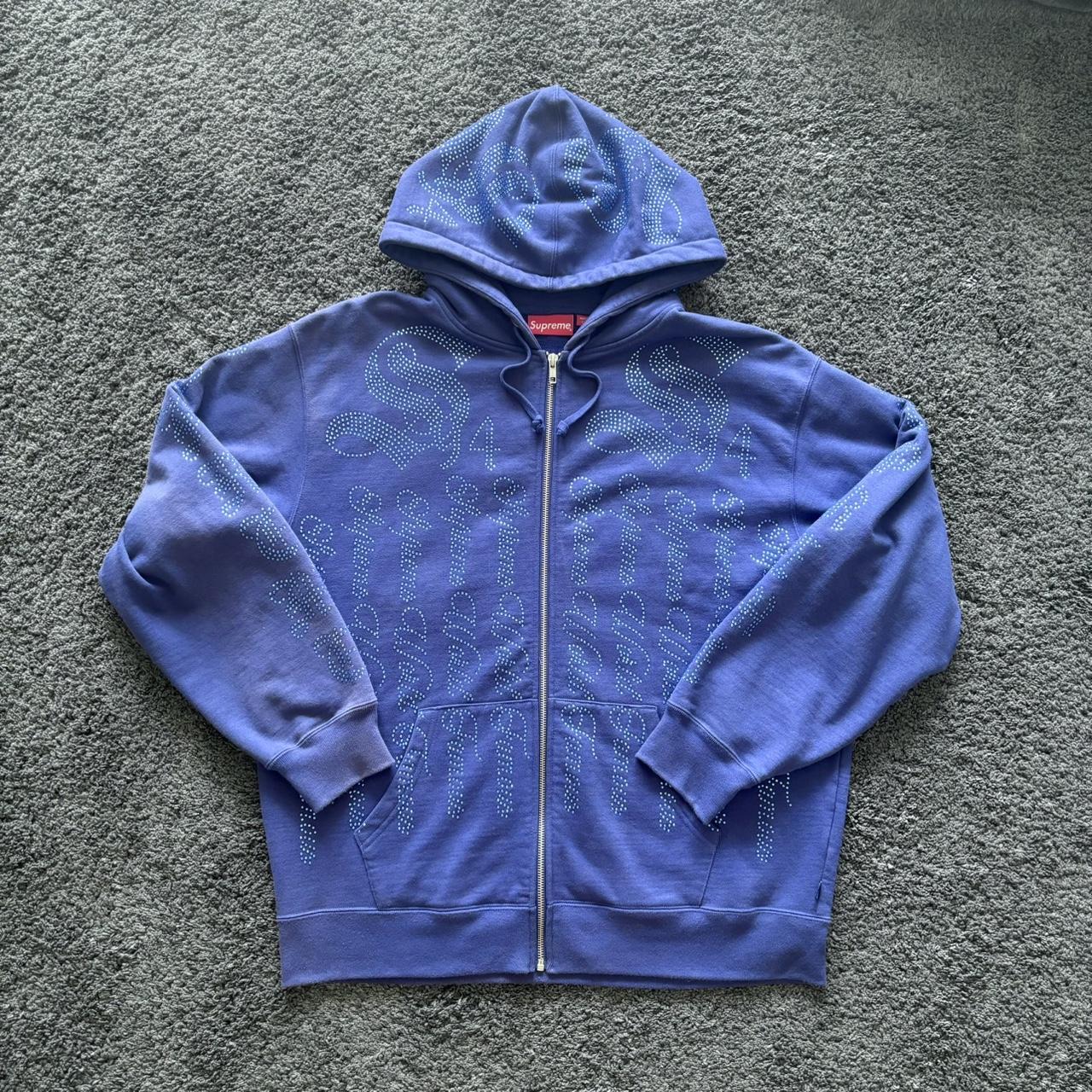 Supreme Crystal Rhinestone Zip Up Hooded Sweatshirt | Depop