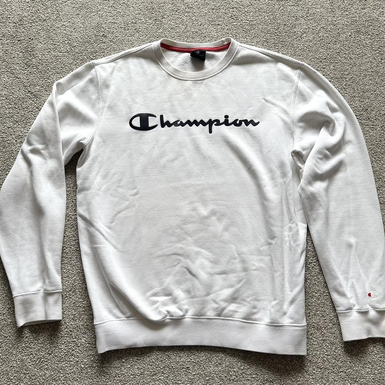 Champion Men's White Crewneck Sweatshirt Depop