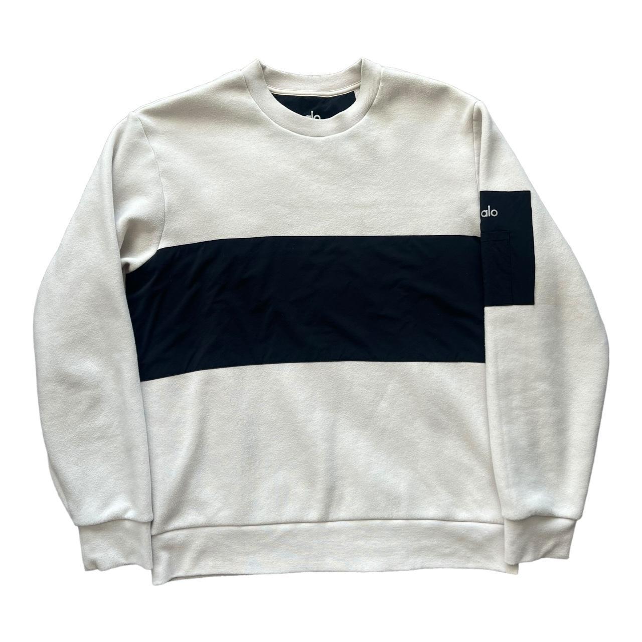 Alo white sweatshirt with black band across the... Depop