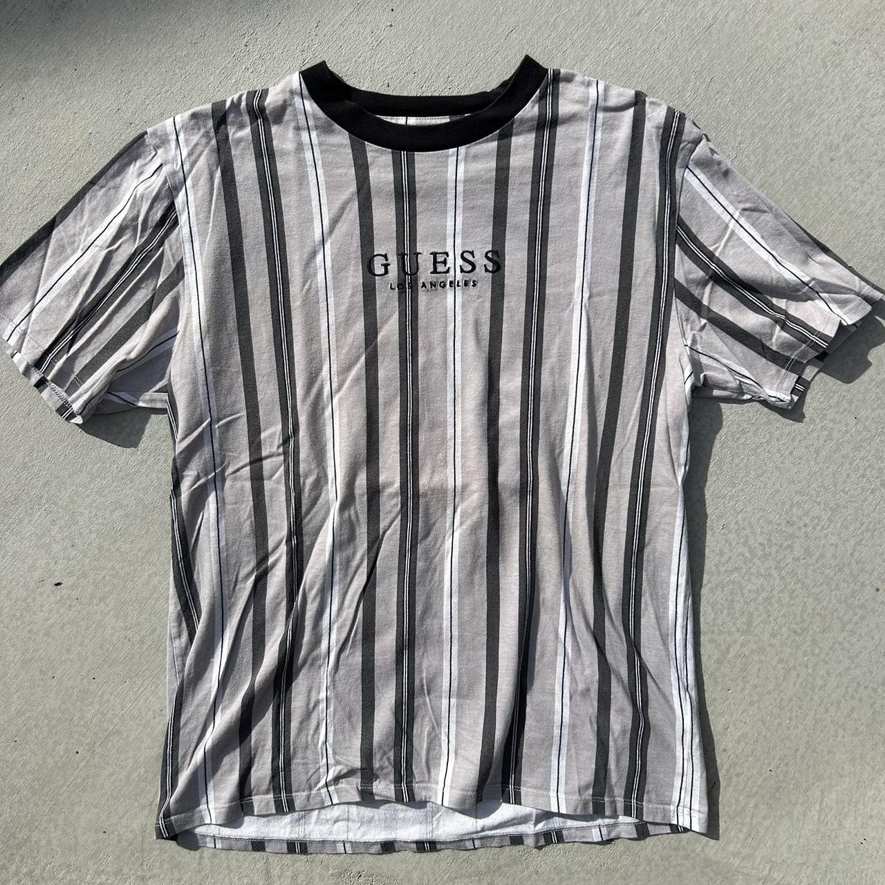 Guess striped tee on sale black and white