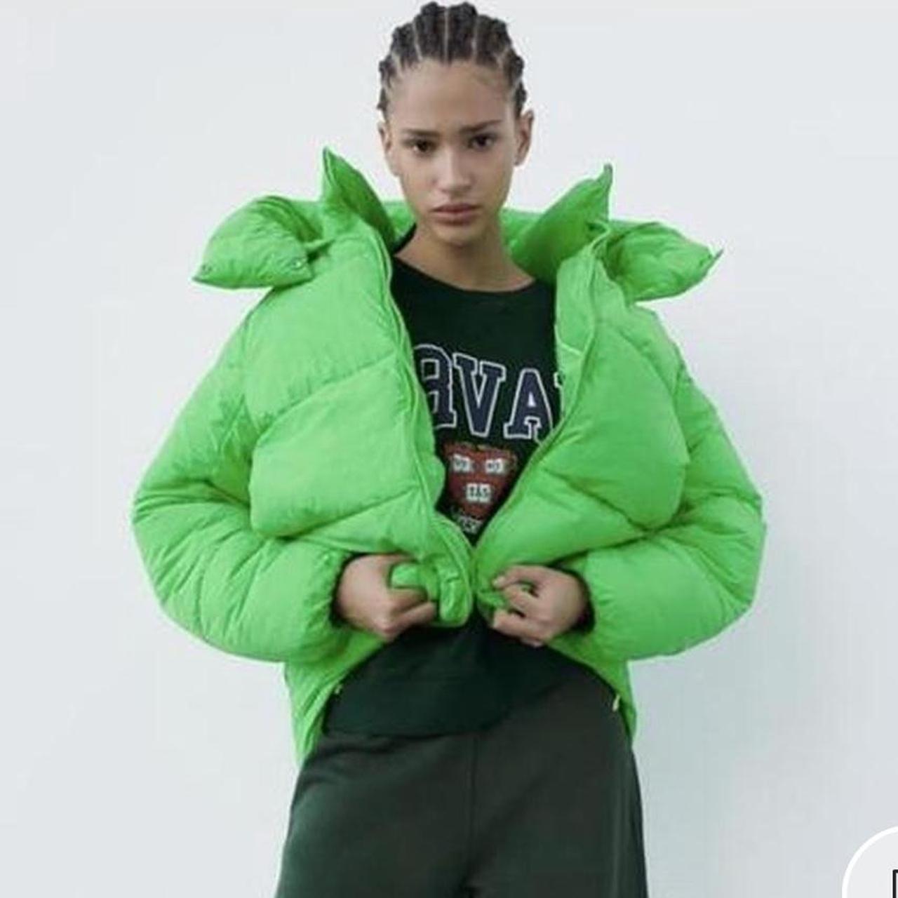 NEW SOLD OUT Neon green zara puffer jacket size XS