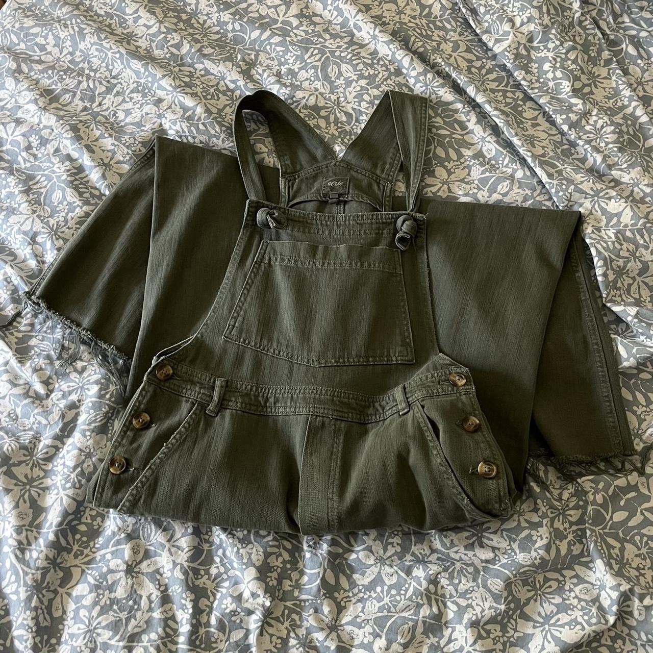Aerie Women's Khaki and Green Dungareesoveralls Depop