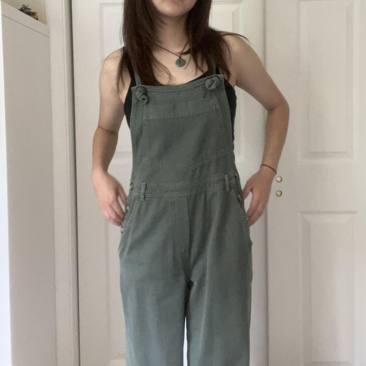 Aerie Women's Khaki and Green Dungareesoveralls Depop
