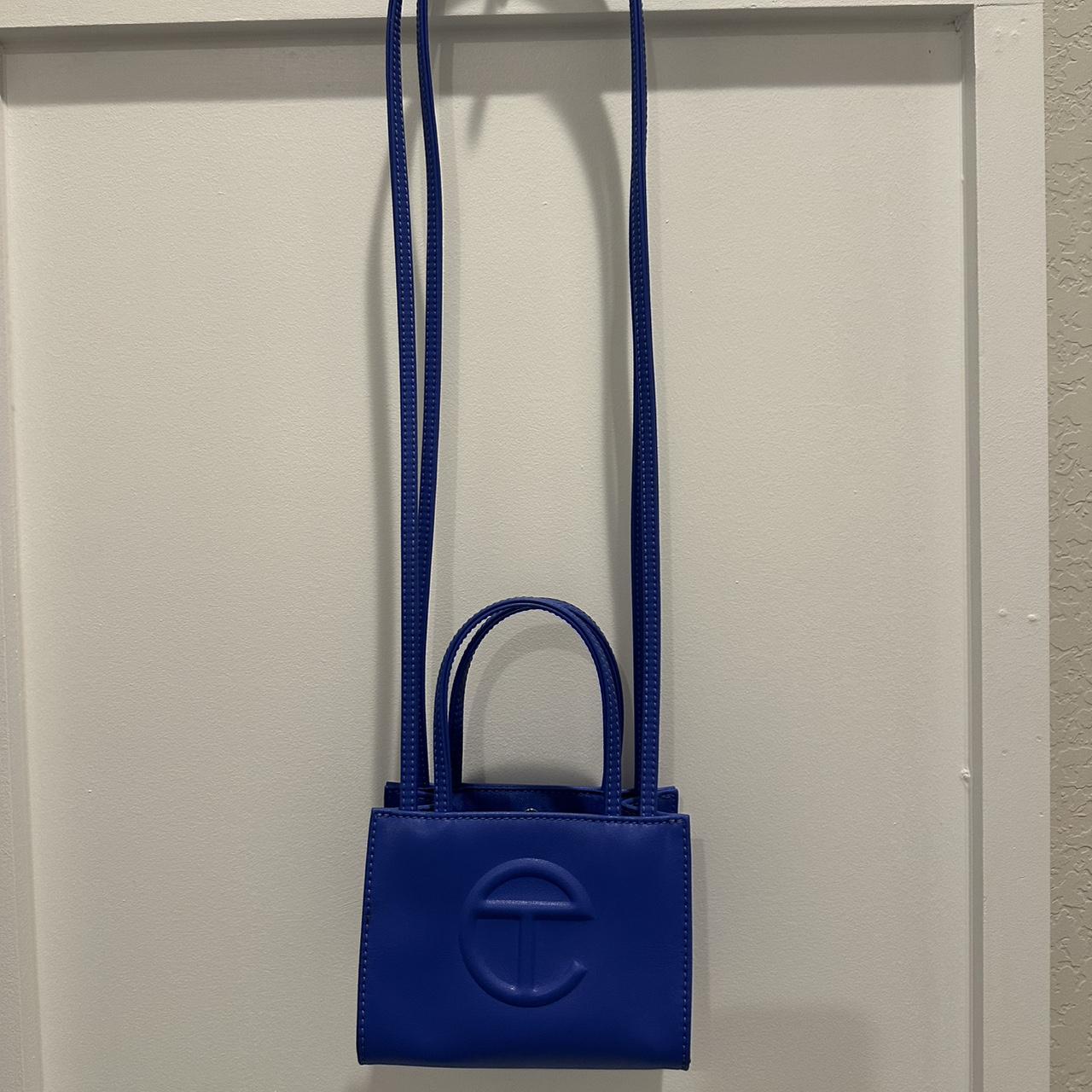 blue mini telfar crossbody bag