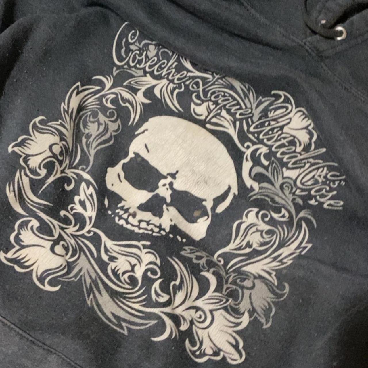dark grey 2000s skull hoodie ꨄ washed/dried ꨄ used... - Depop