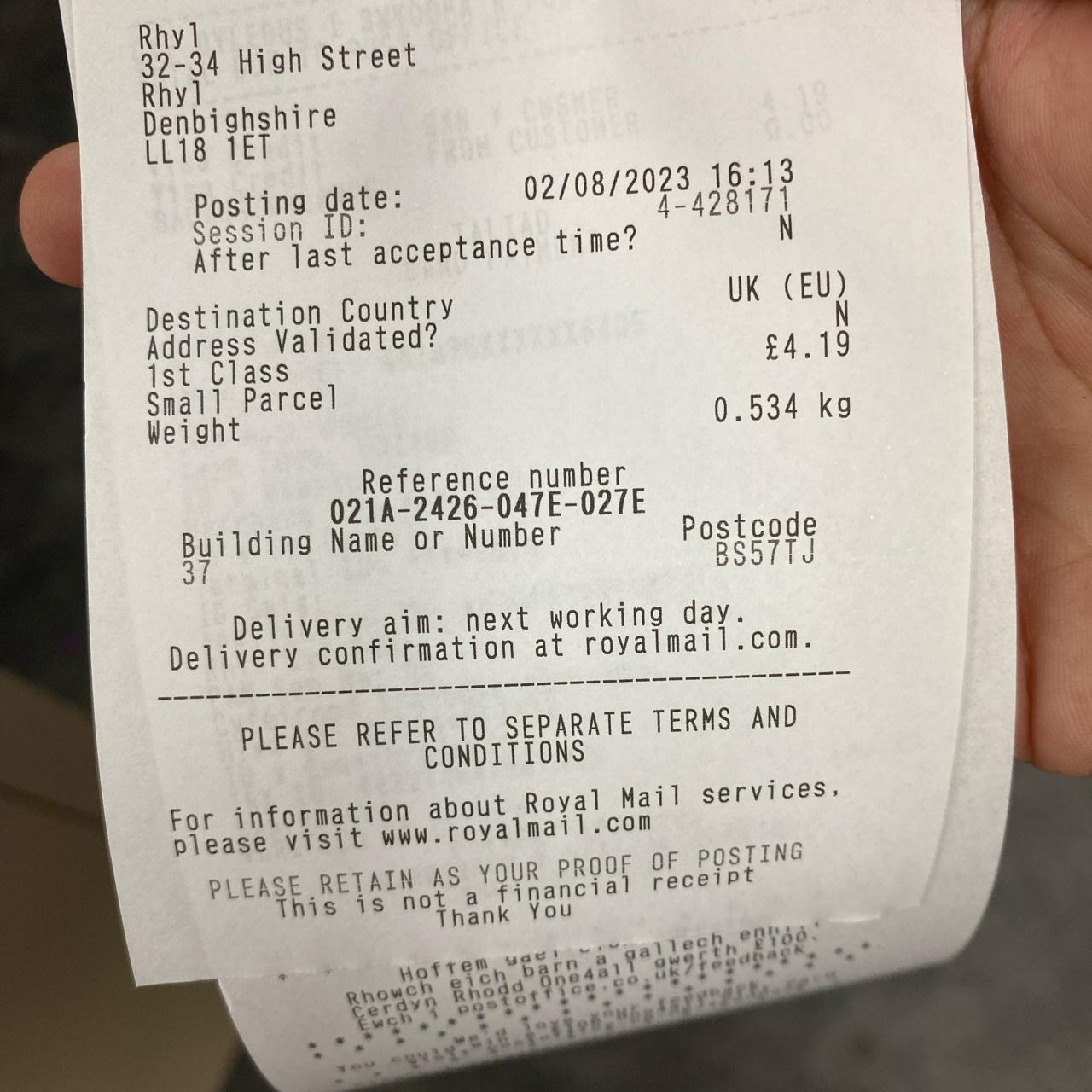 Receipt for Melvin Depop