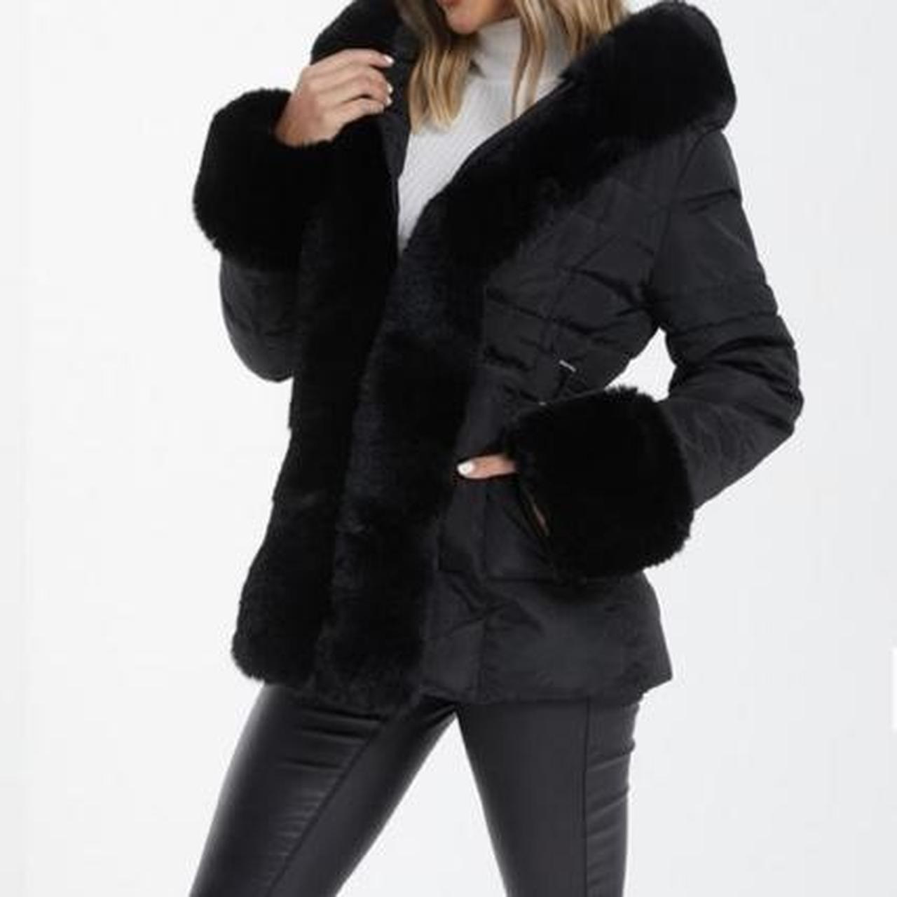 Brand new black fur trim coat from from quiz Depop