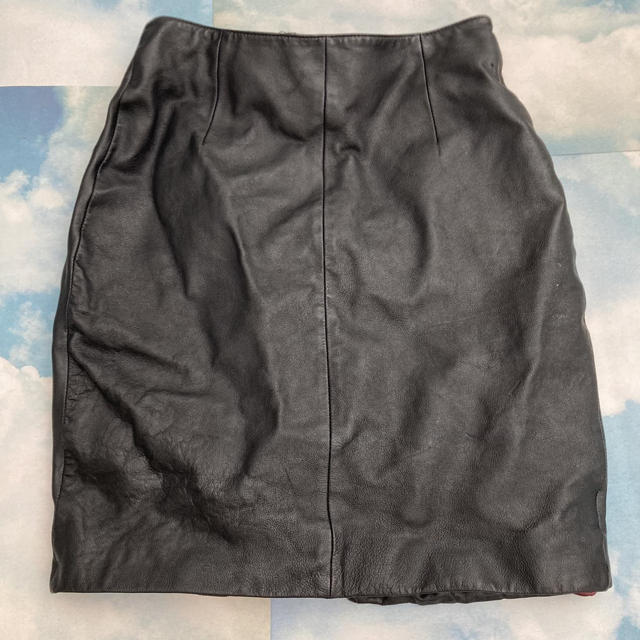 Vintage Black Leather Skirt 🌸Marked size 2,... - Depop