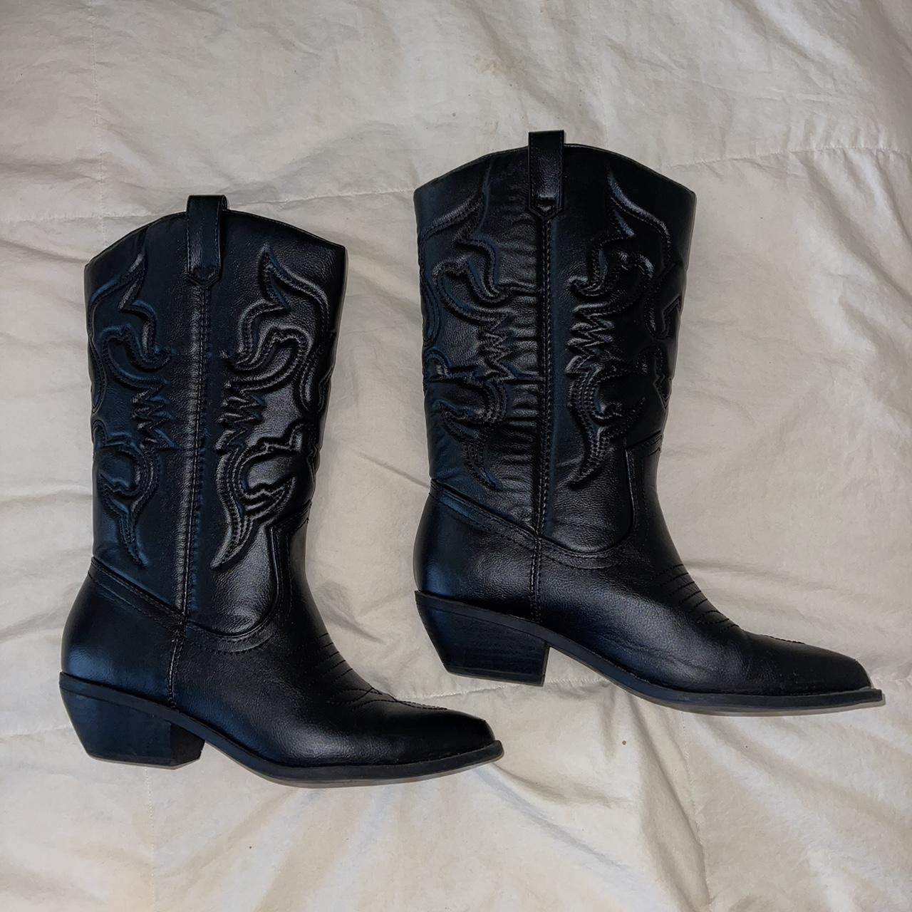 Black simple cowgirl boots, mid calf #cowgirl #boots... - Depop