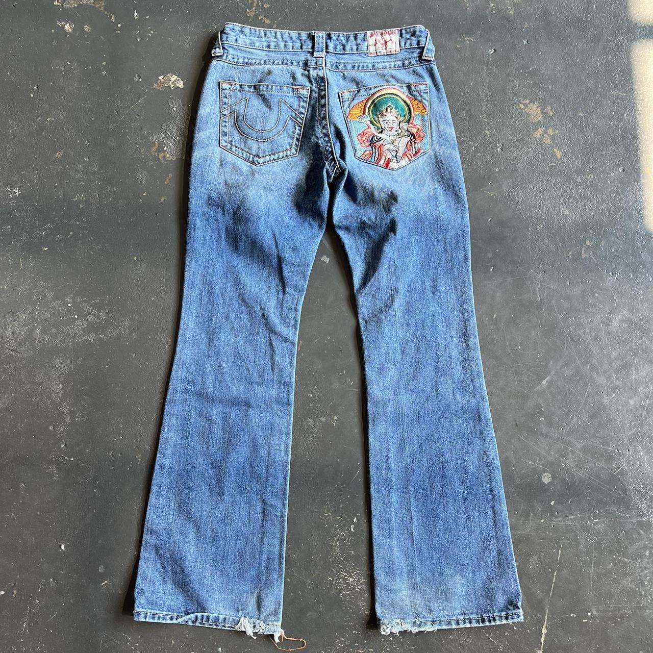 True Religion Embroidered Pocket Denim Jeans Great... - Depop