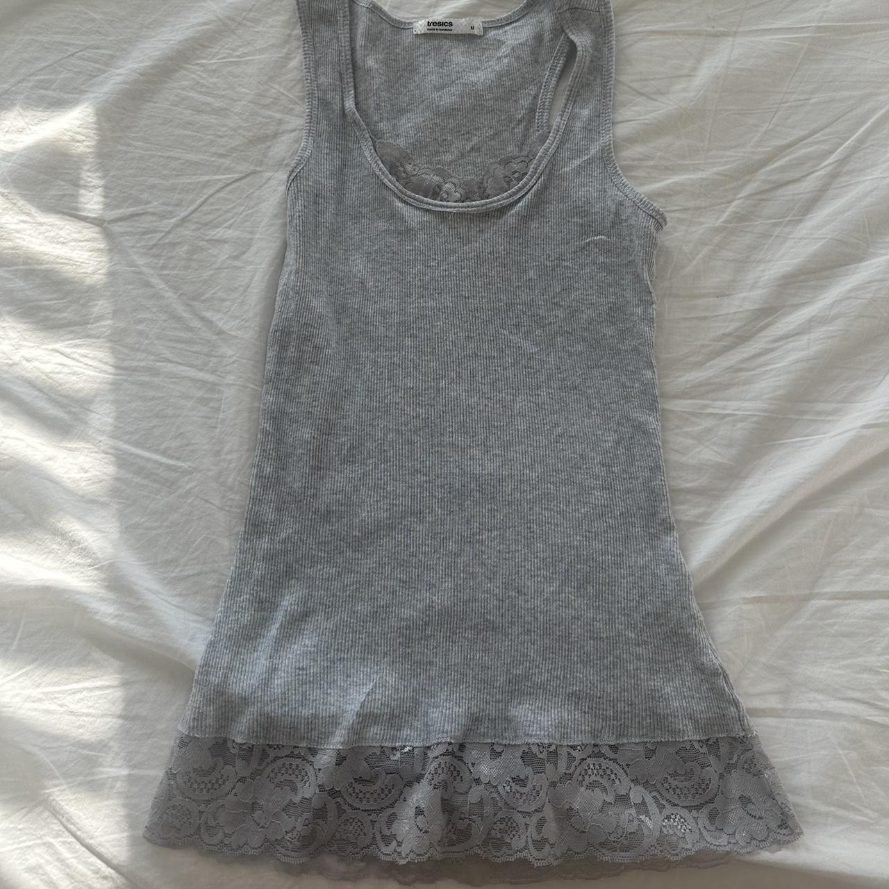 Grey lace tank top -Size M -form fitting and has... - Depop