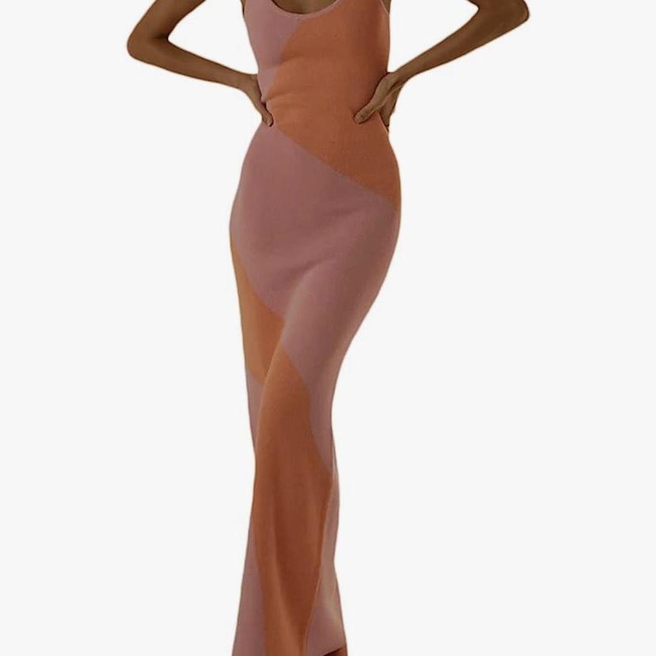 Orange and pink Amazon swirl pattern bodycon maxi... Depop