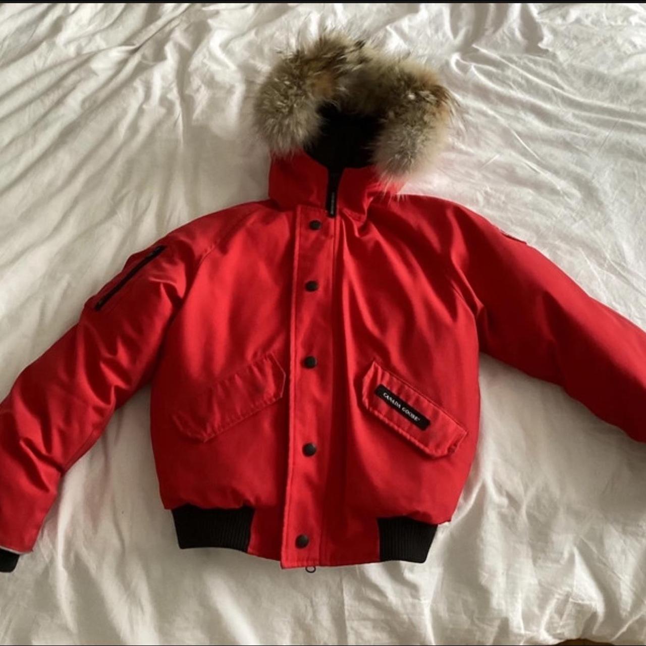 Kids red Canada goose bomber jacket Size M (12) Very... - Depop