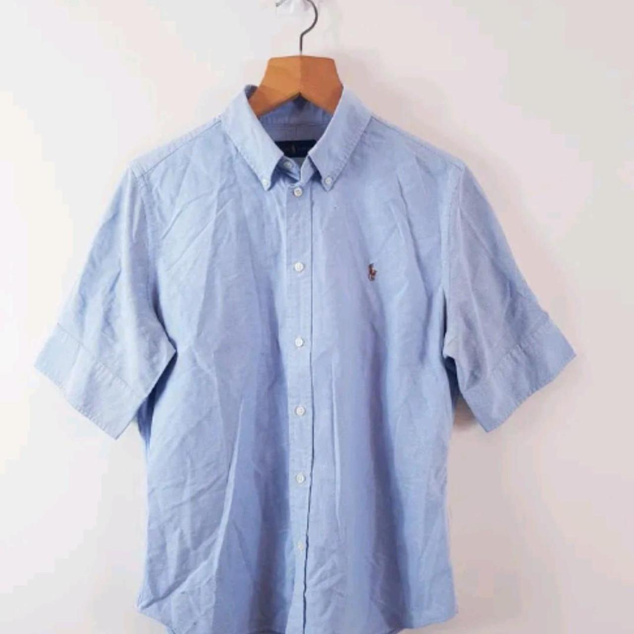 Ralph Lauren Mens Short Sleeve Blue Button Up Casual... Depop