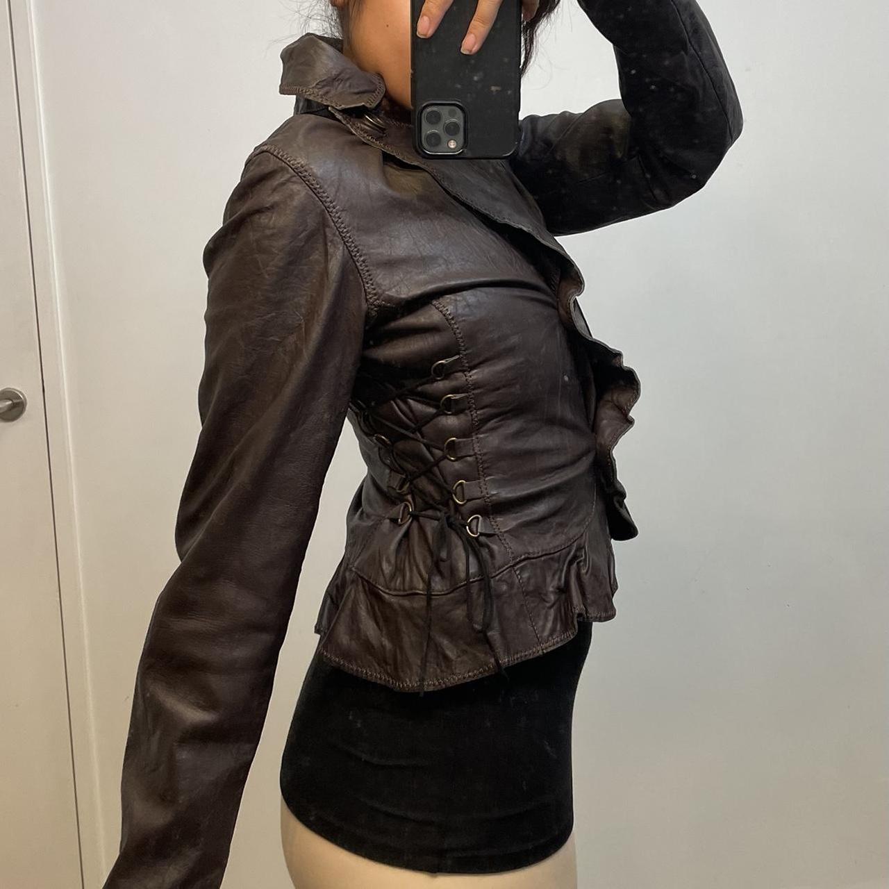 Unique sexy real leather jacket from Morgan Cropped... - Depop