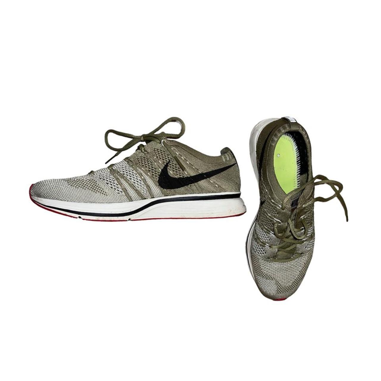 Nike flyknit racer khaki beige like new size 4.5 Depop