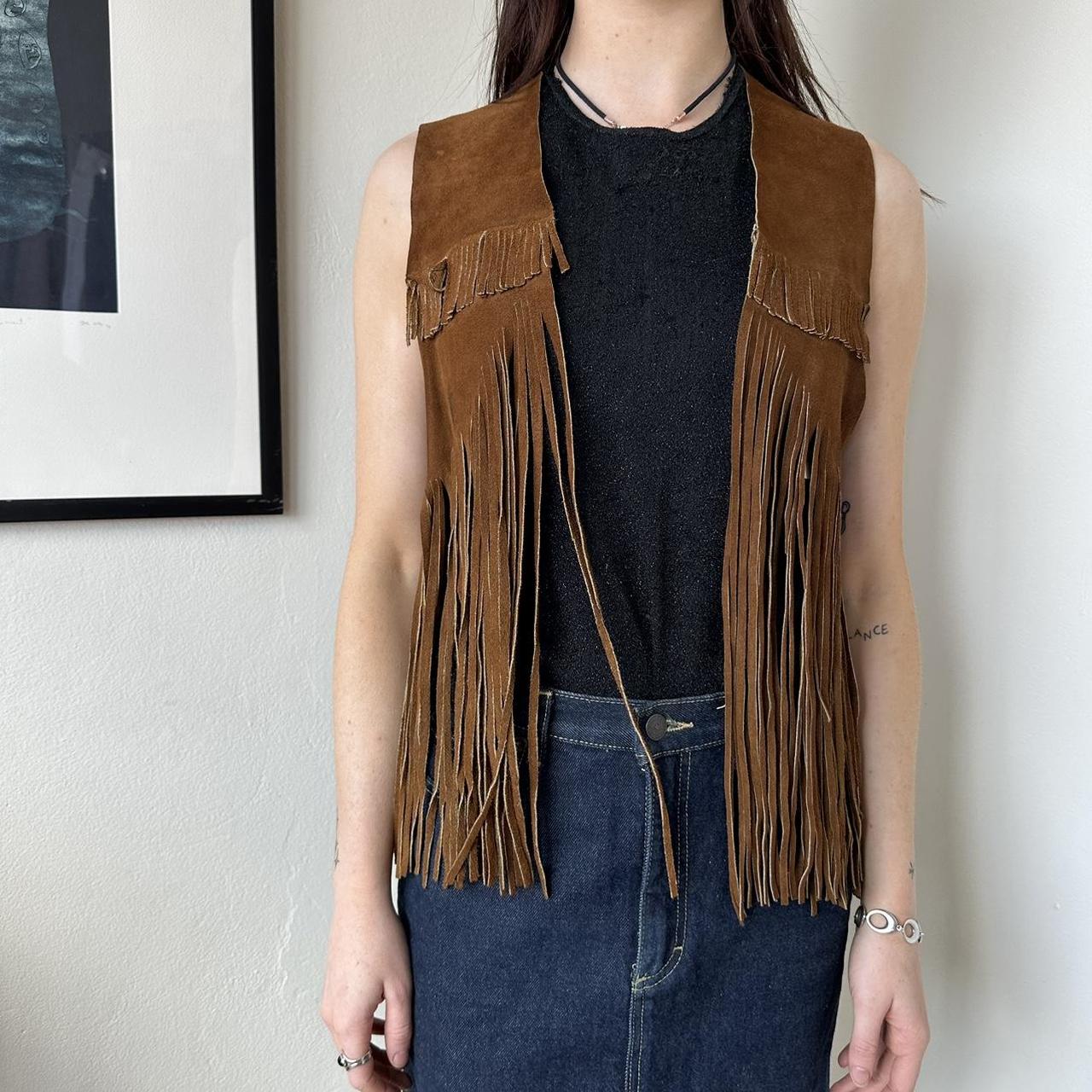 Caramel 1970’s Suede Leather Tassel Fringe Vest Size... Depop