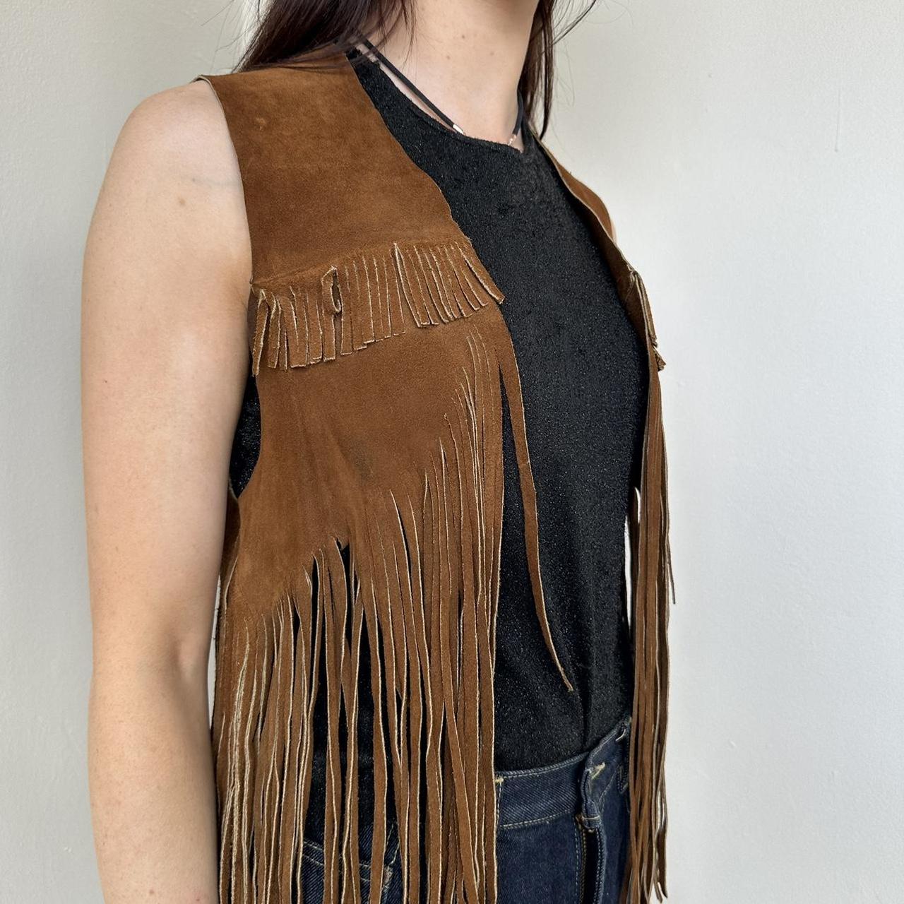 Caramel 1970’s Suede Leather Tassel Fringe Vest Size... Depop
