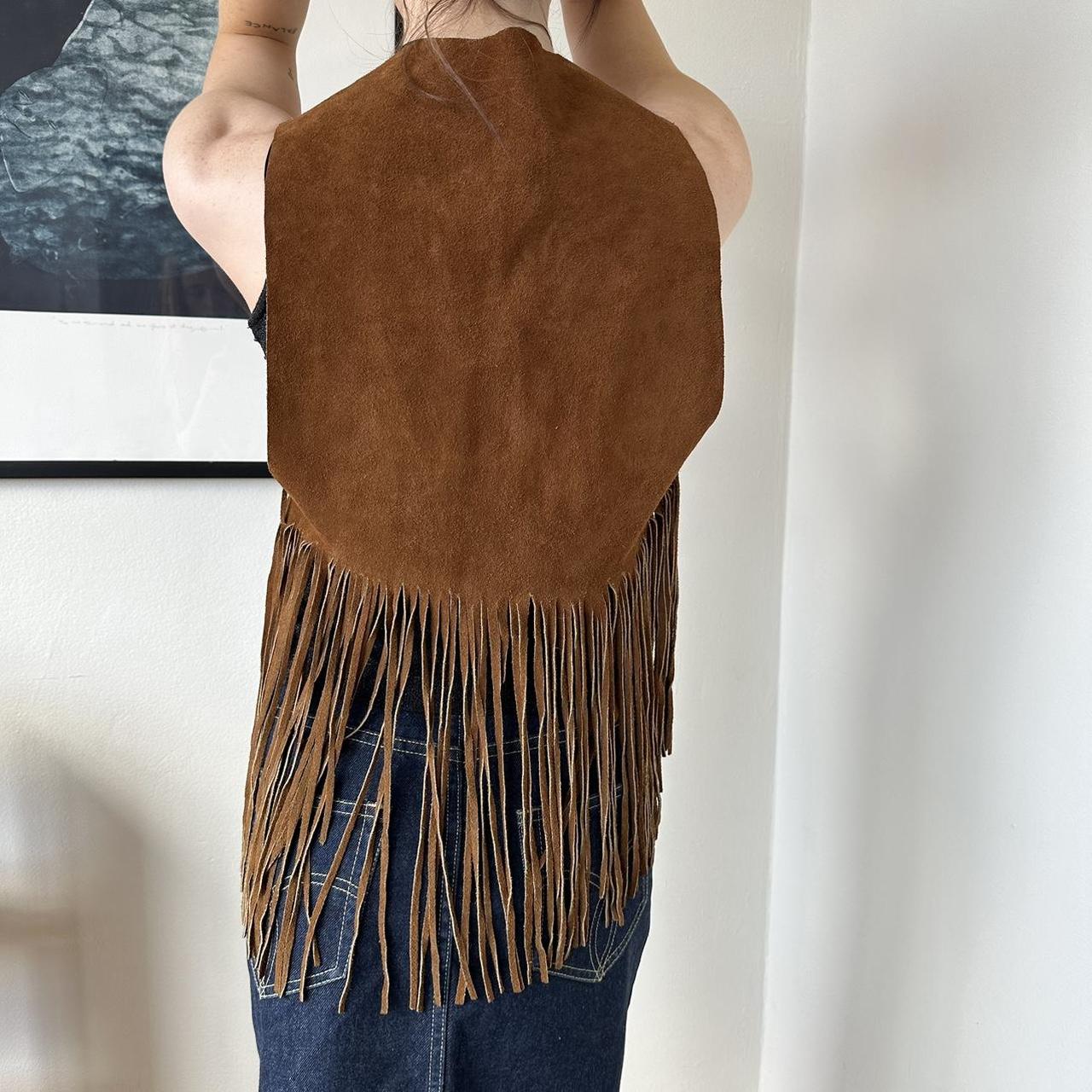 Caramel 1970’s Suede Leather Tassel Fringe Vest Size... Depop