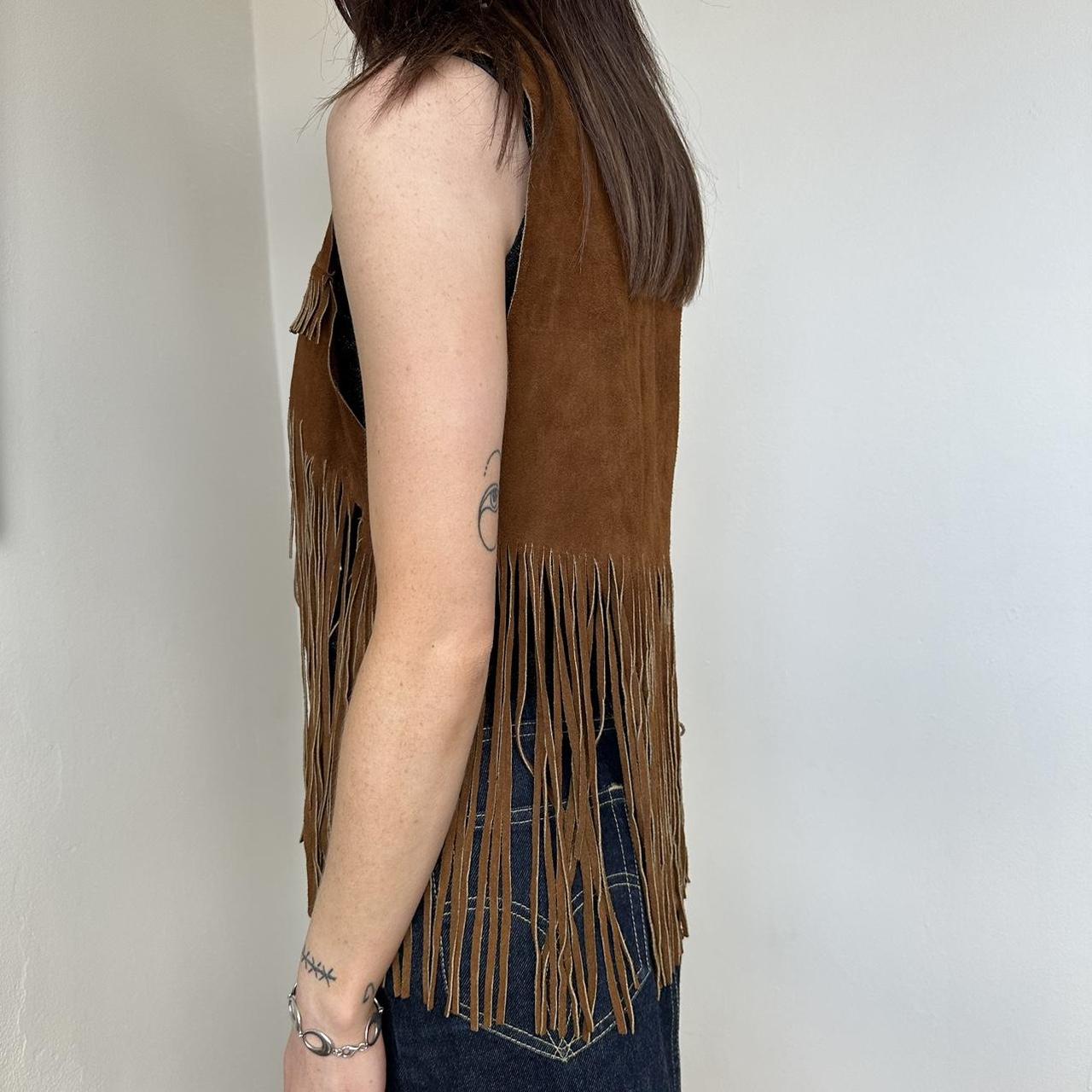 Caramel 1970’s Suede Leather Tassel Fringe Vest Size... Depop