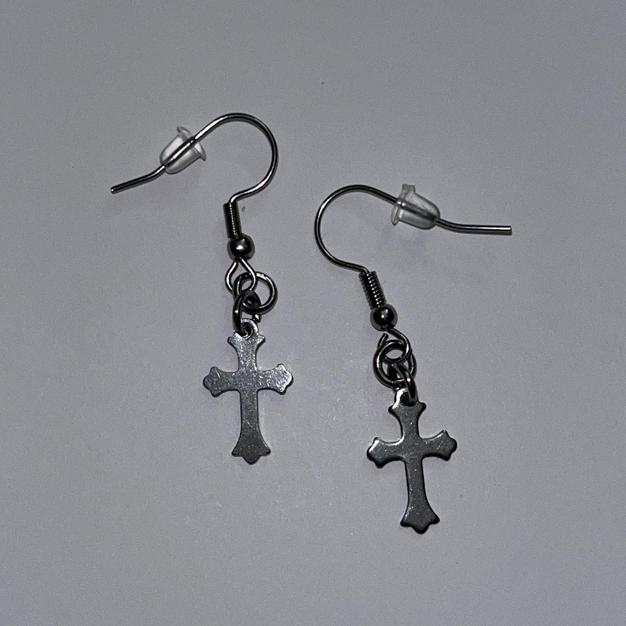 small cross earrings handmade w love 🕷️stainless... - Depop