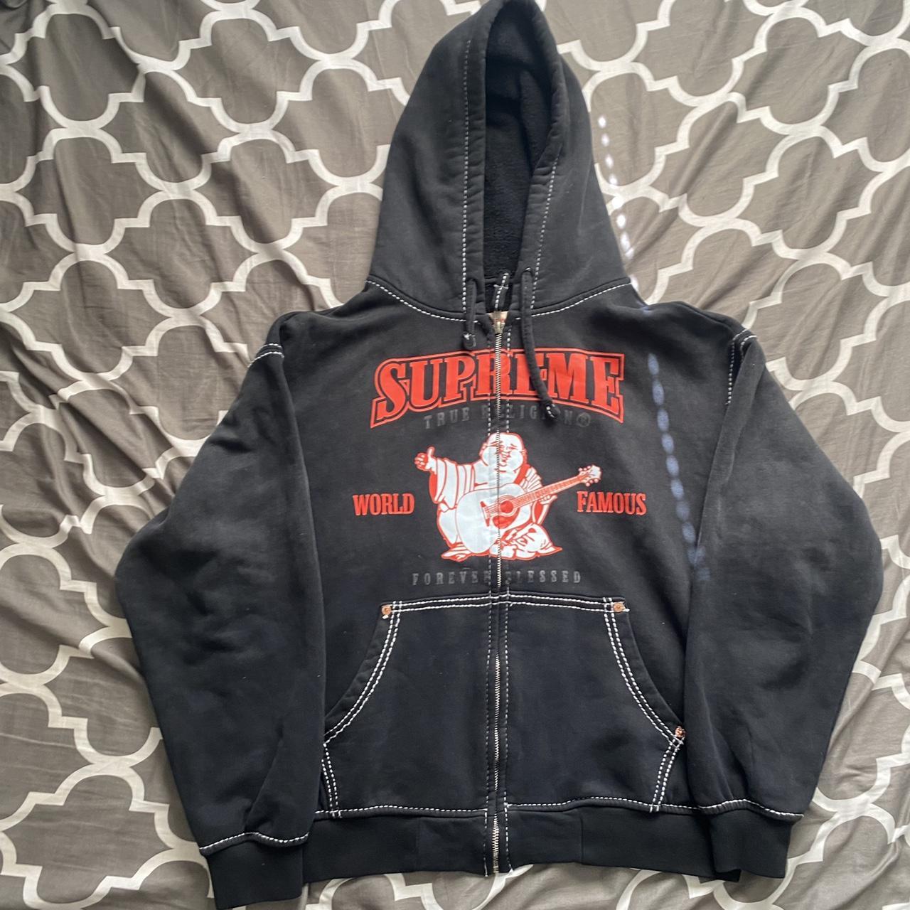 Supreme Men's Black and Red Hoodie | Depop