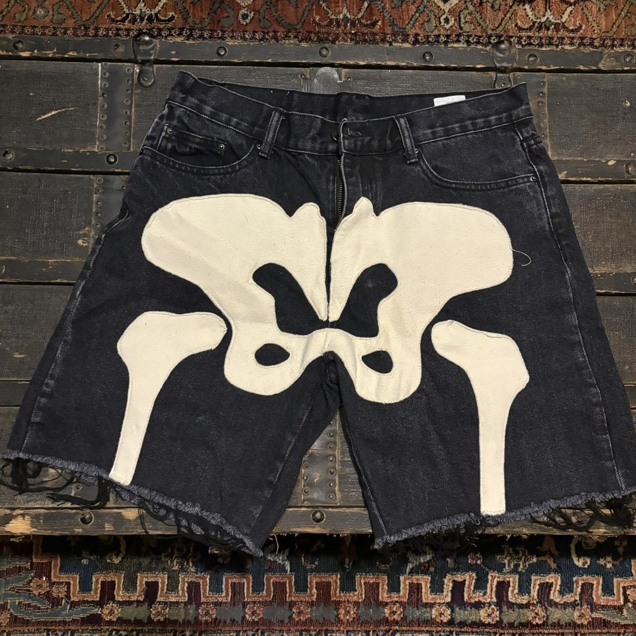 MNML skeleton denim shorts Depop
