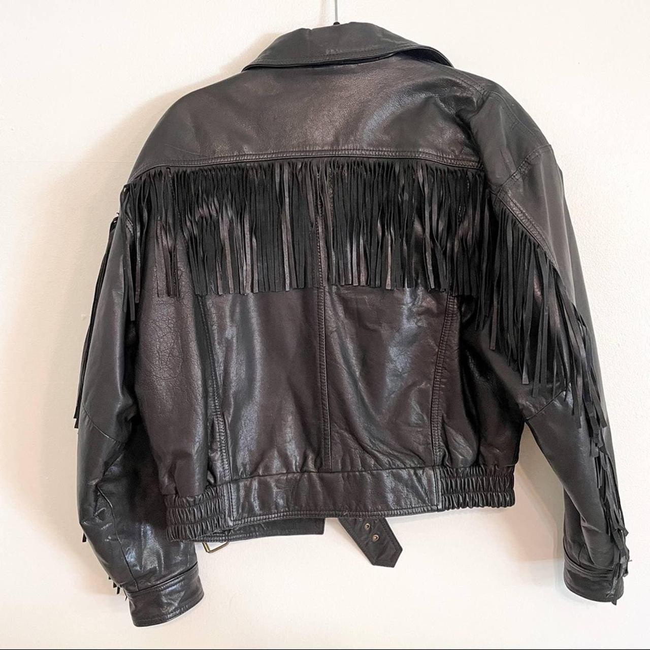 Vintage Leather Fringe Biker Jacket in Black.... - Depop