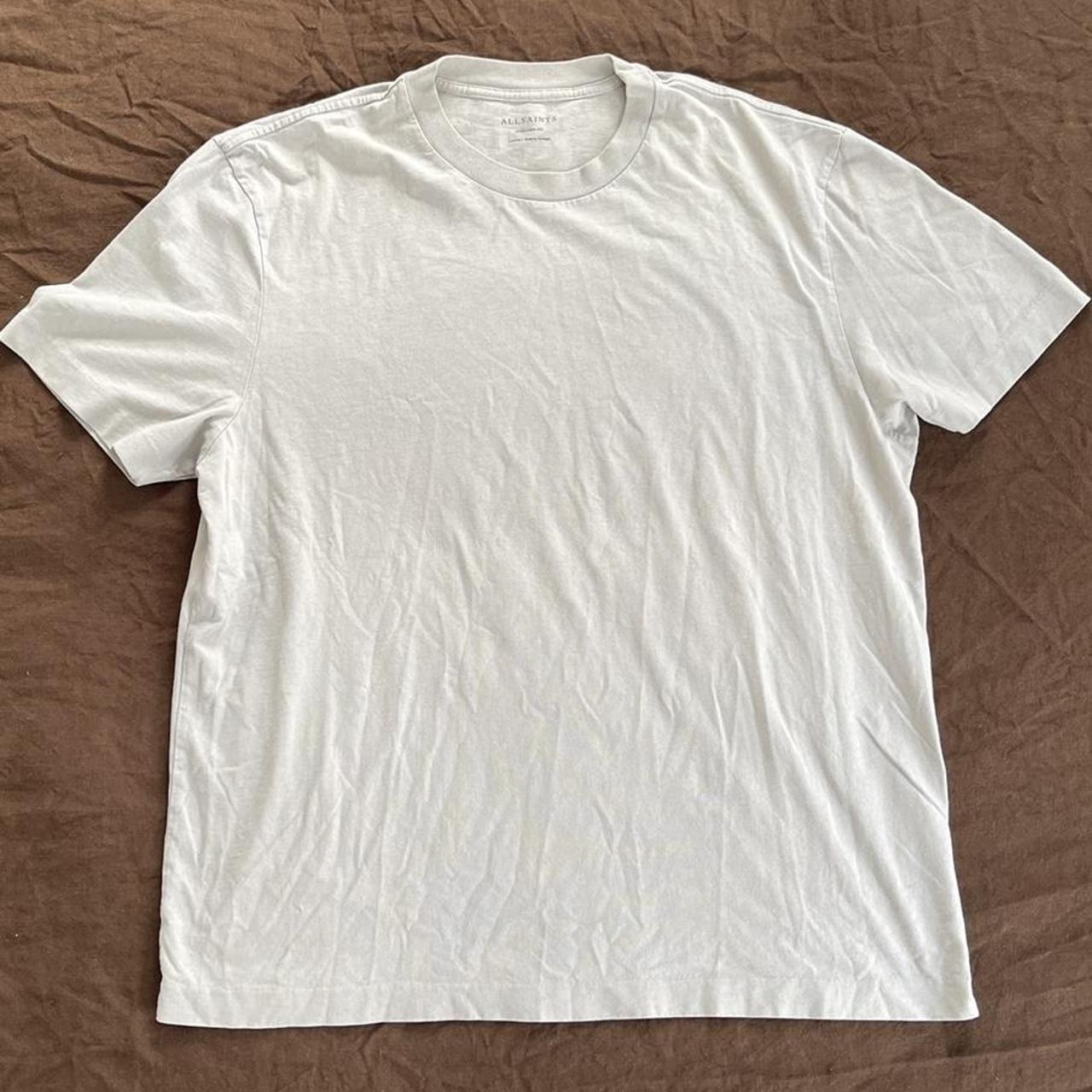 AllSaints Men's Cream and Grey T-shirt | Depop