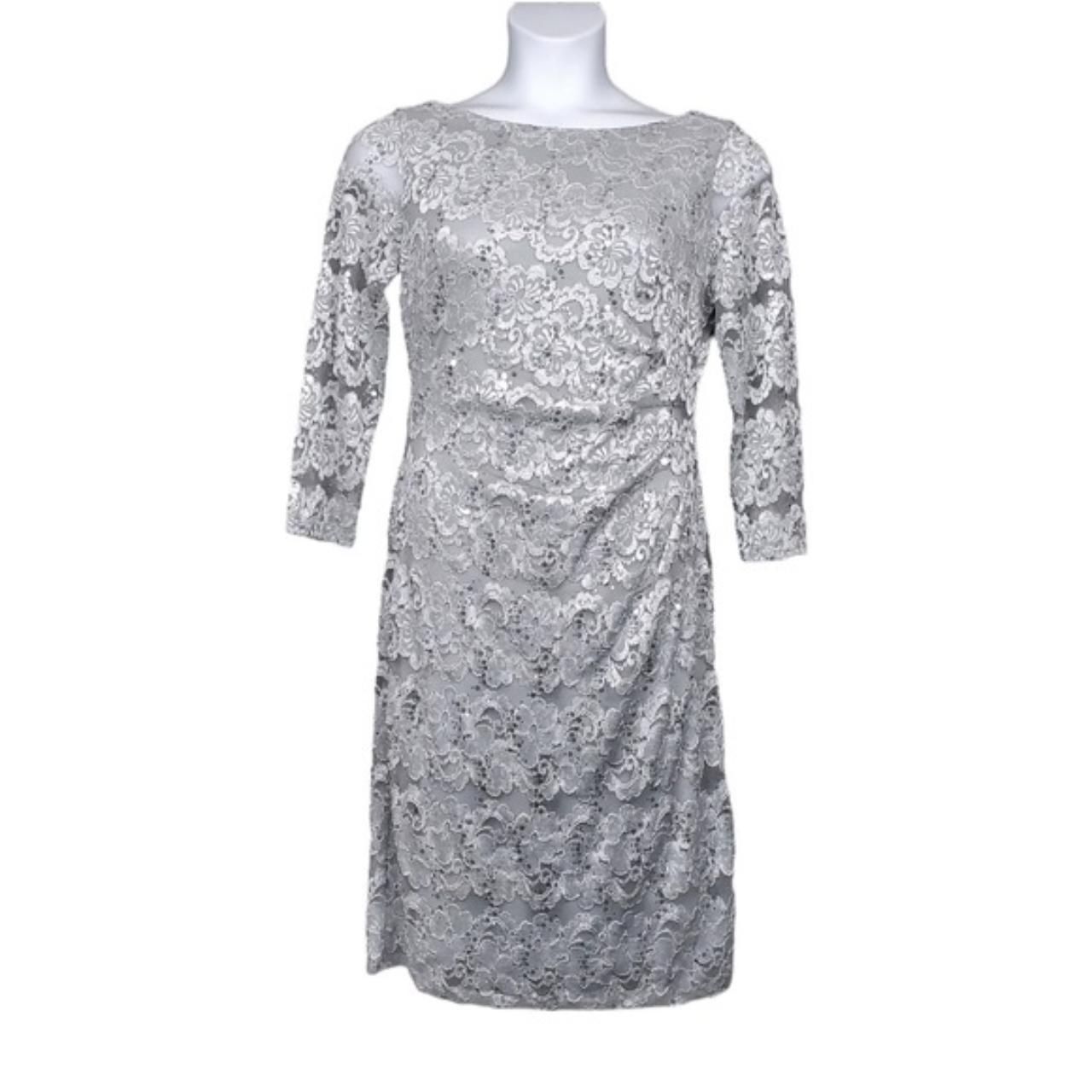 Eliza J Womens Grey Silver Lace Sequin ...