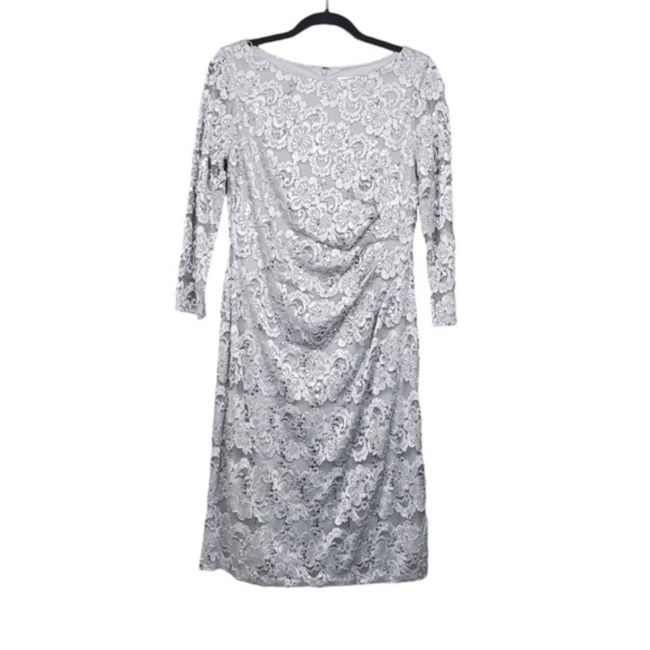 Eliza J Womens Grey Silver Lace Sequin ...
