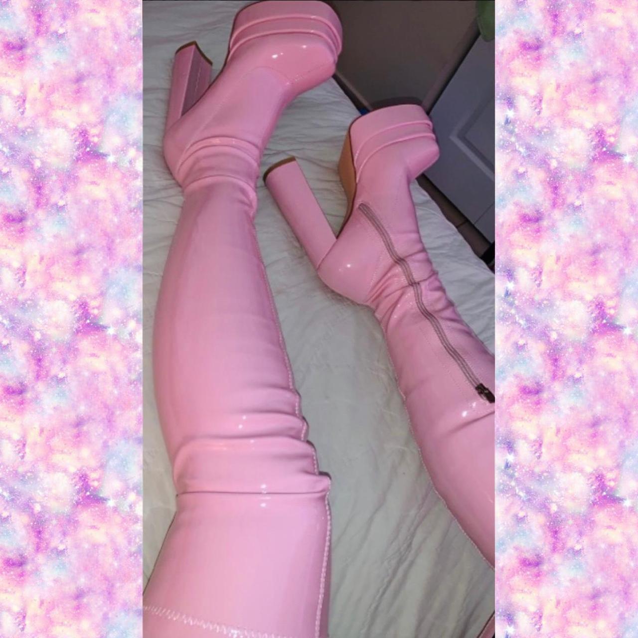 DOLLS KILL PiNK PATENT THIGH HIGH BOOTS💗👢 SOLD OUT... Depop