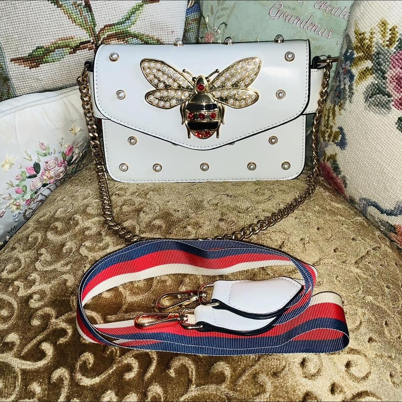 Gucci White Faux Pearl Studded Calfskin Mini Broadway Bee Shoulder Bag Aged  Gold Hardware Available For Immediate Sale At Sotheby's