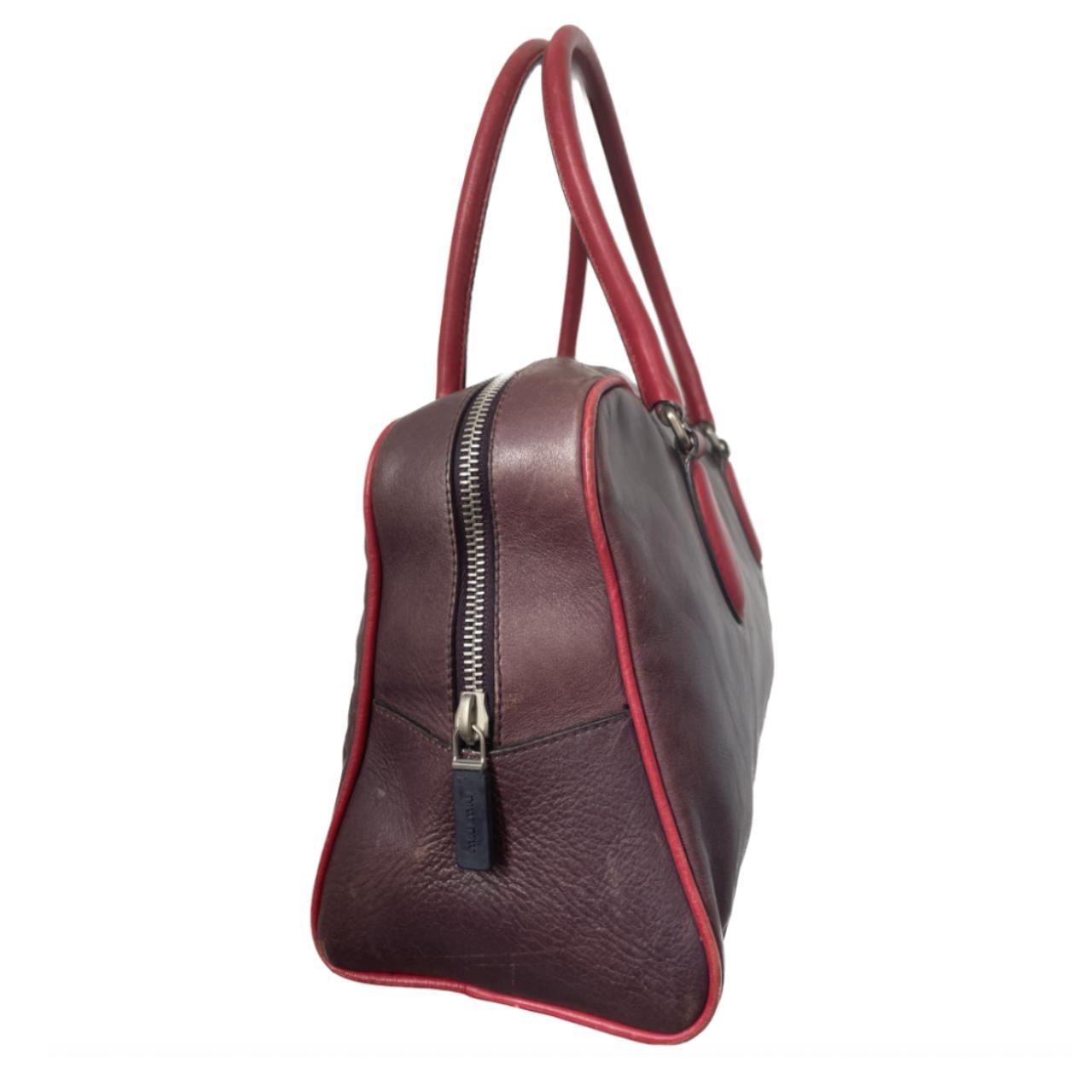 Vintage Miu Miu burgundy + red leather bowling bag... - Depop