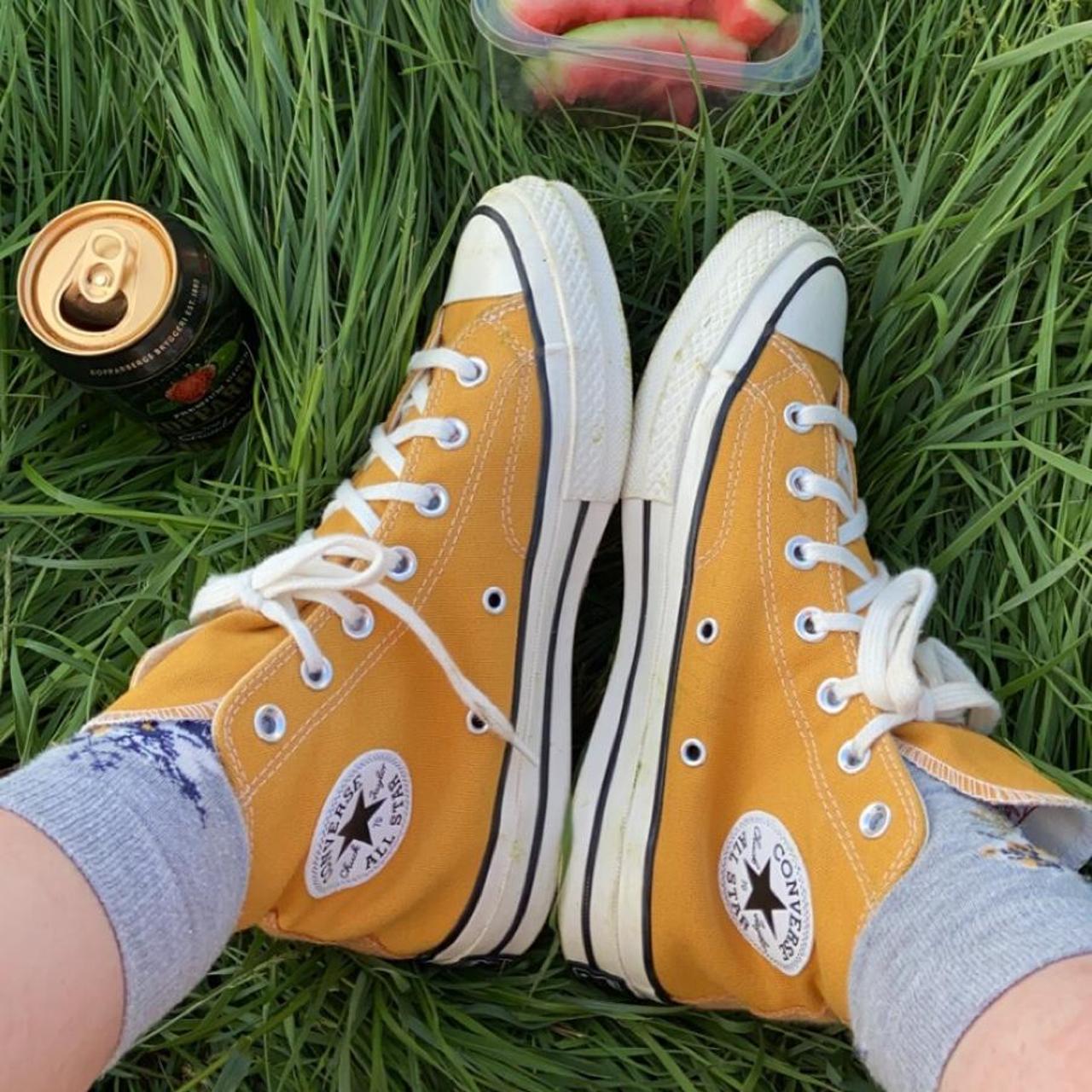 Sunflower yellow converse. Bought for £79. Worn... - Depop