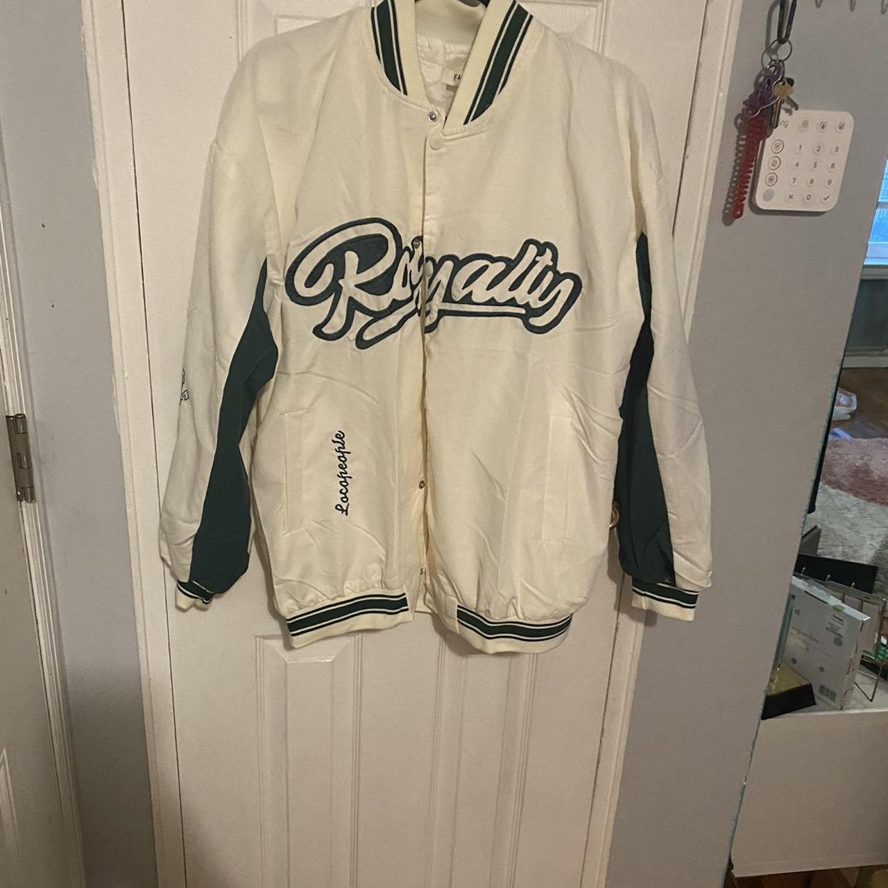 Varsity jacket White and green varsity baseball... - Depop