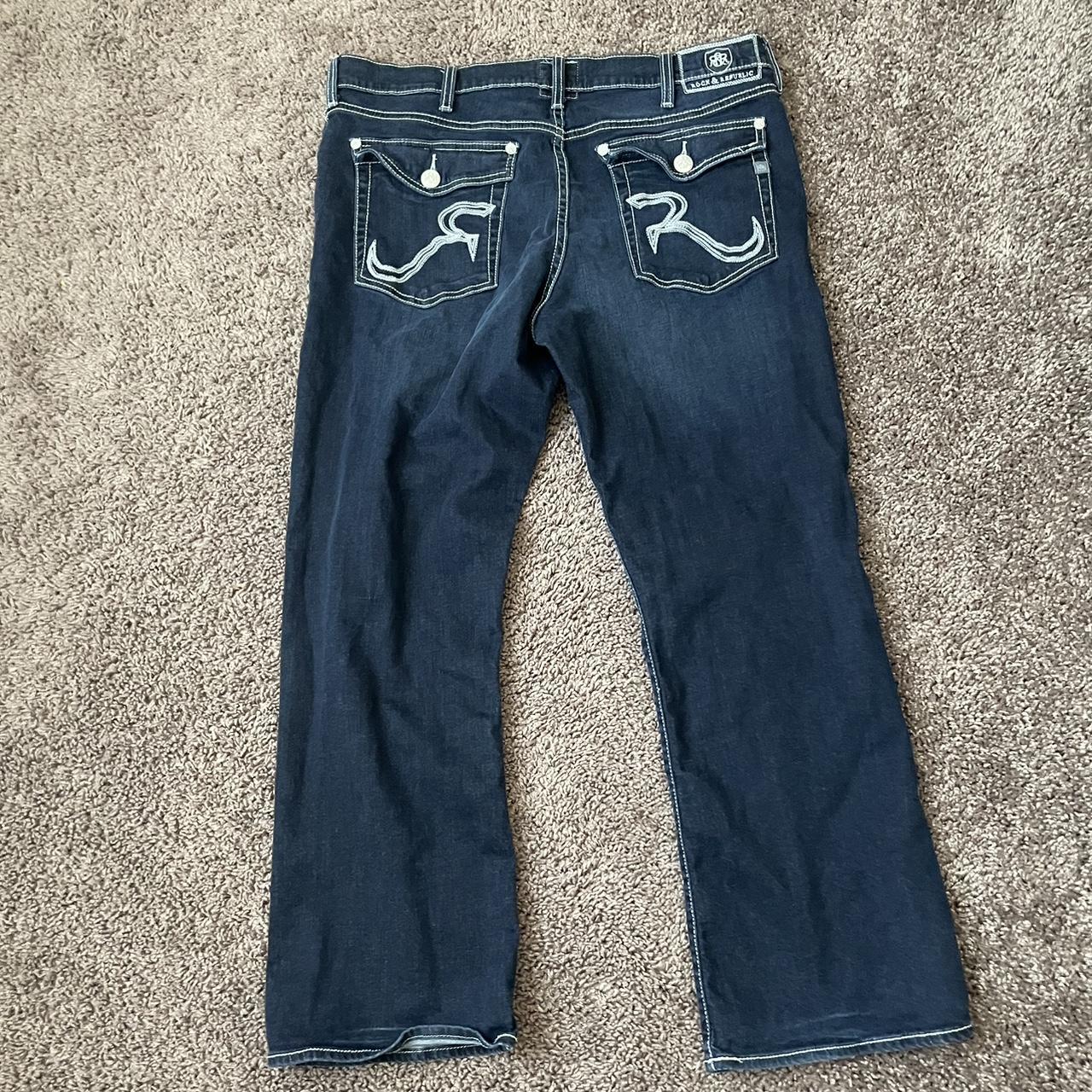 Rock and Republic Men's Navy Jeans Depop