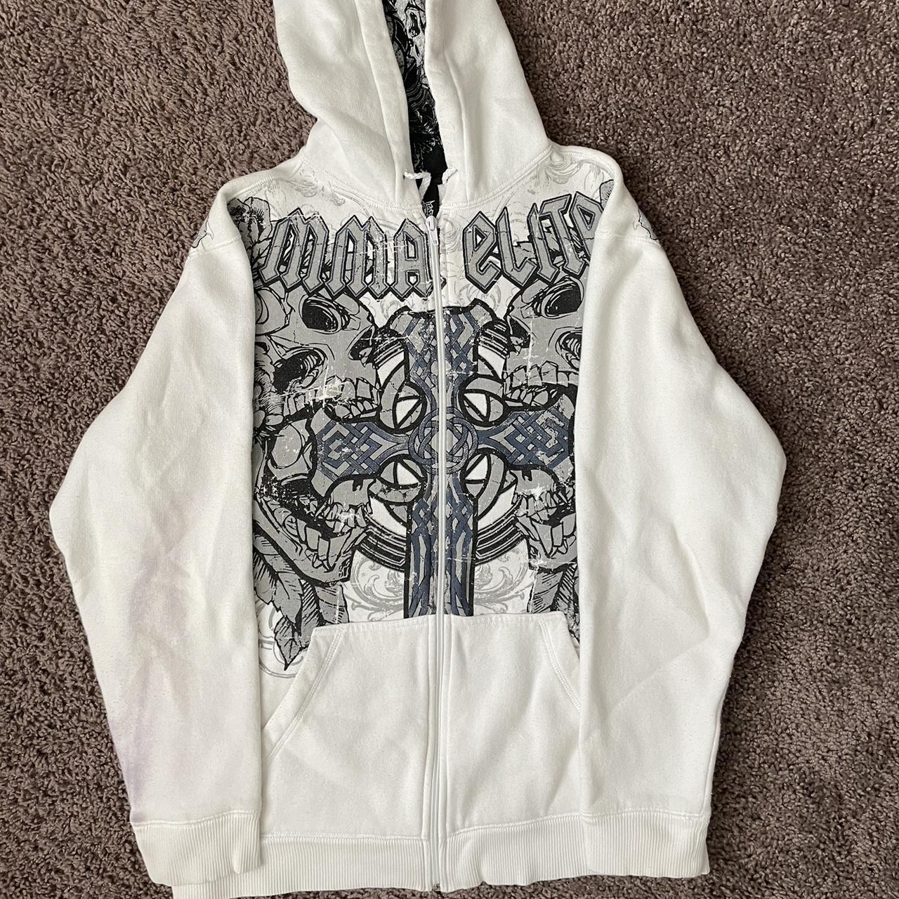 Crazy Print Y2K MMA Elite Skulls Zip Up NO... - Depop