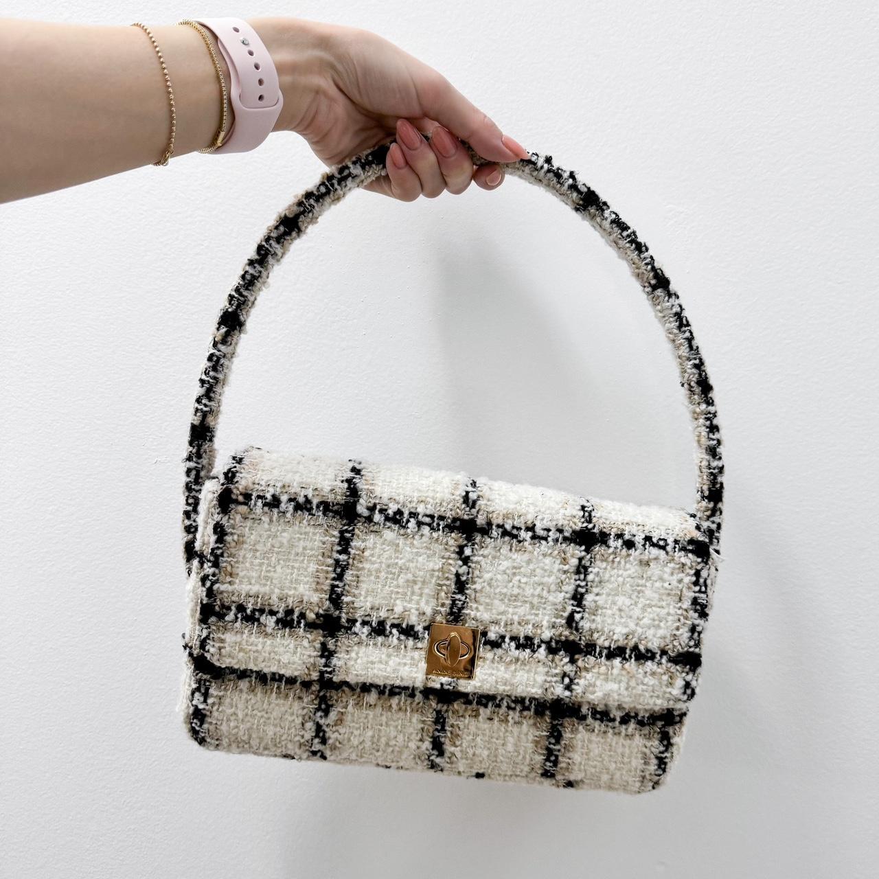 anine bing nico bag in beige plaid tweed. brand new Depop