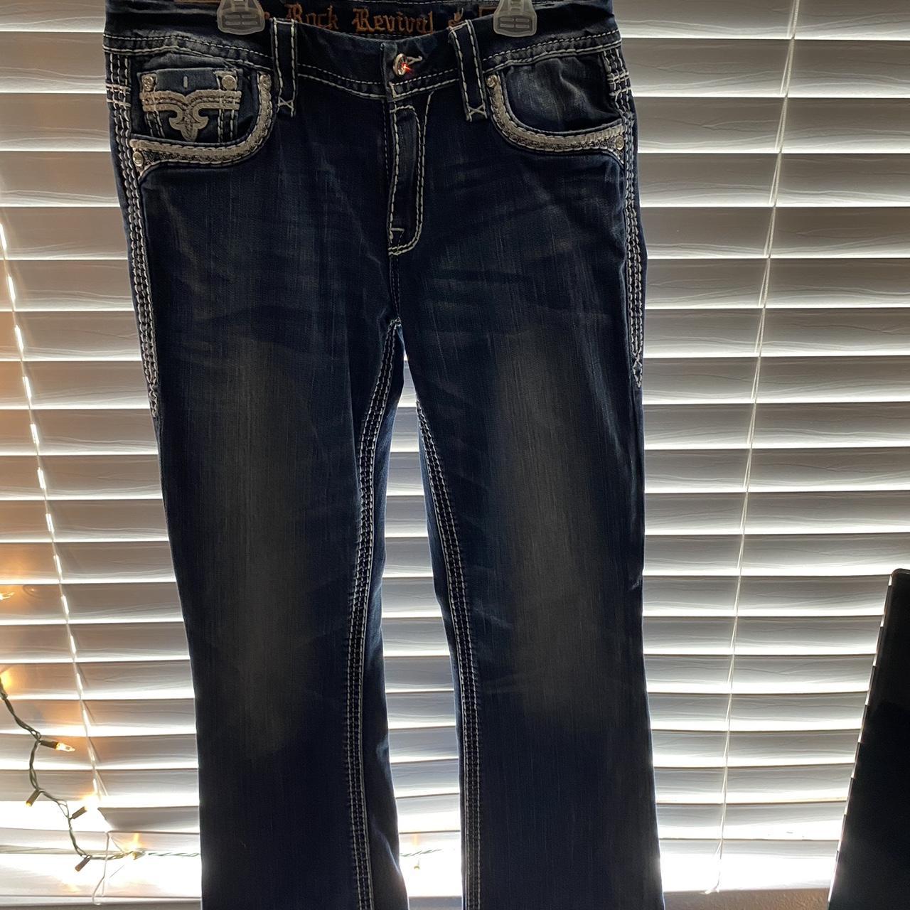 must have embellished rock revival bootcut jeans i... - Depop