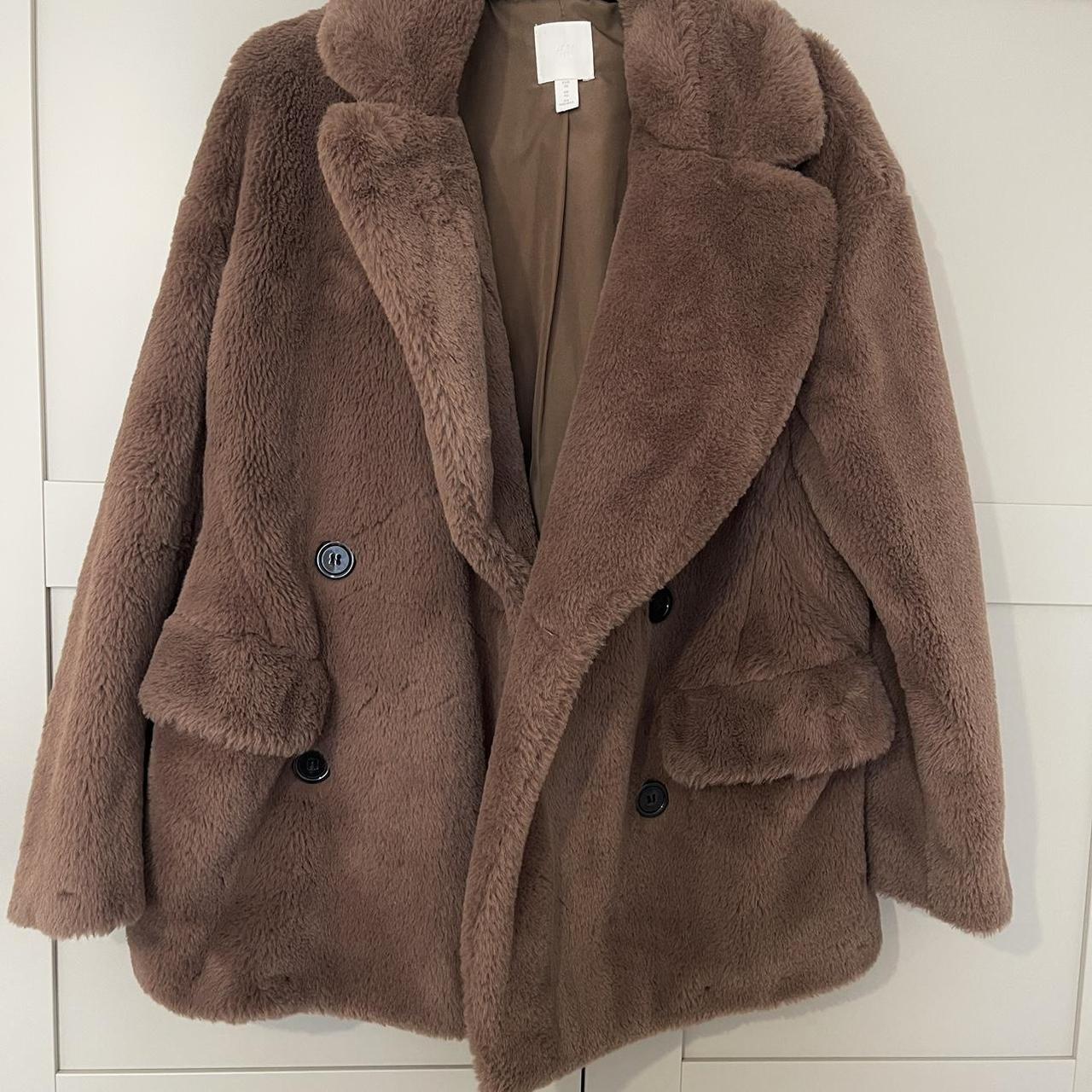 H&m dark brown faux hotsell fur coat