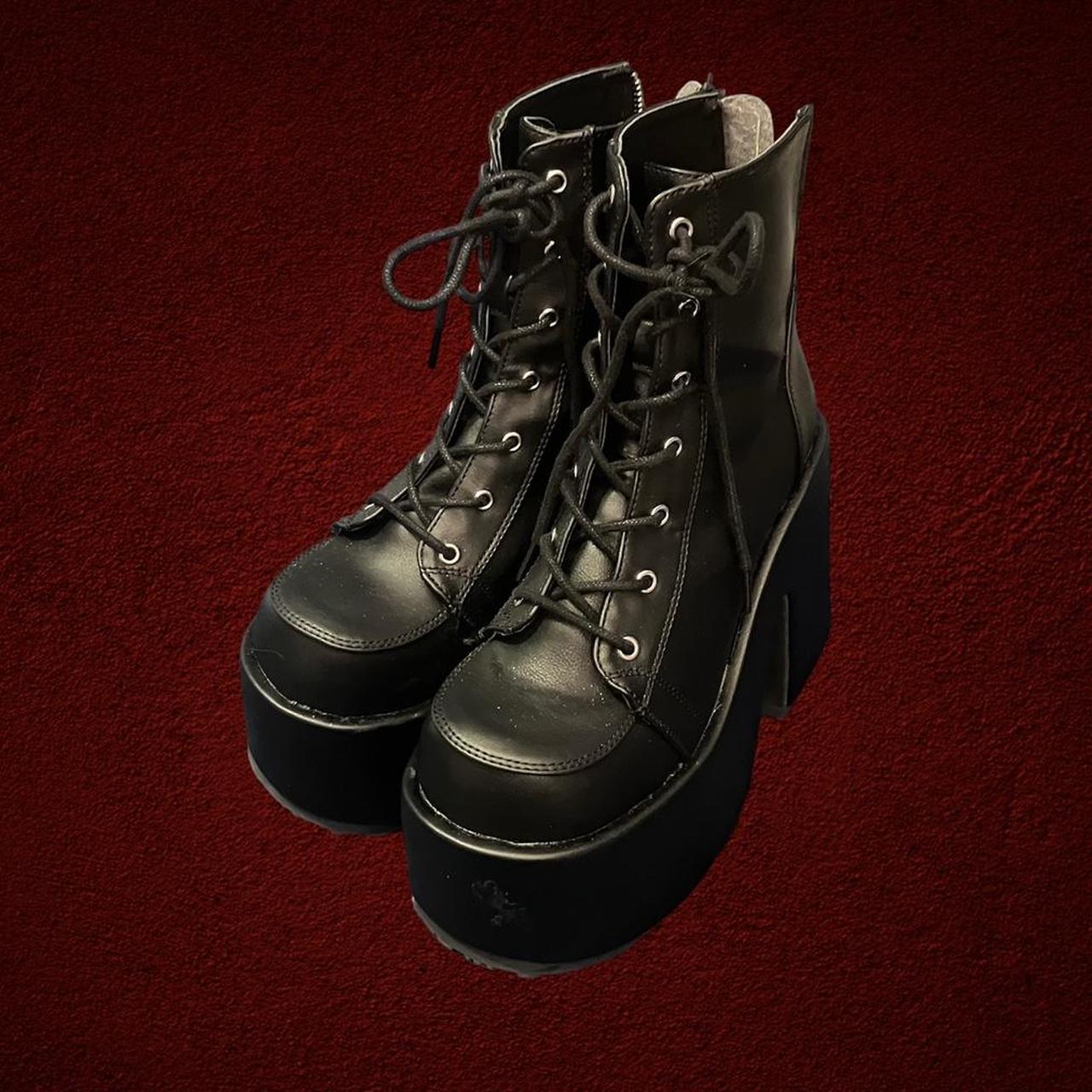 Knee High Botas Demonia Crypto-106 Para Mujer - Negro/Rojo Botas Plataforma